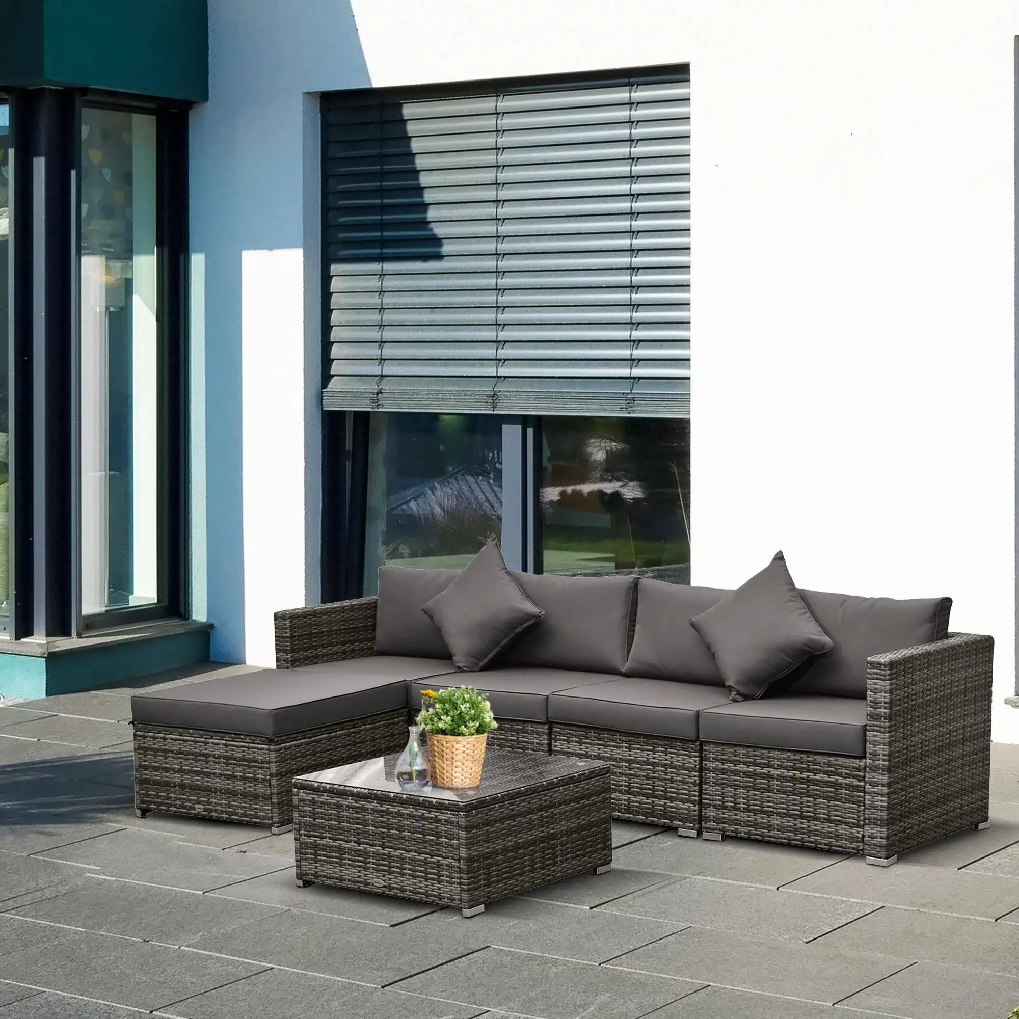 Alt View 7. Resenkos - Resenkos 6 Pieces Patio Furniture Set, PE Rattan, Mixed Gray, Charcoal - Mixed Gray, Charcoal.