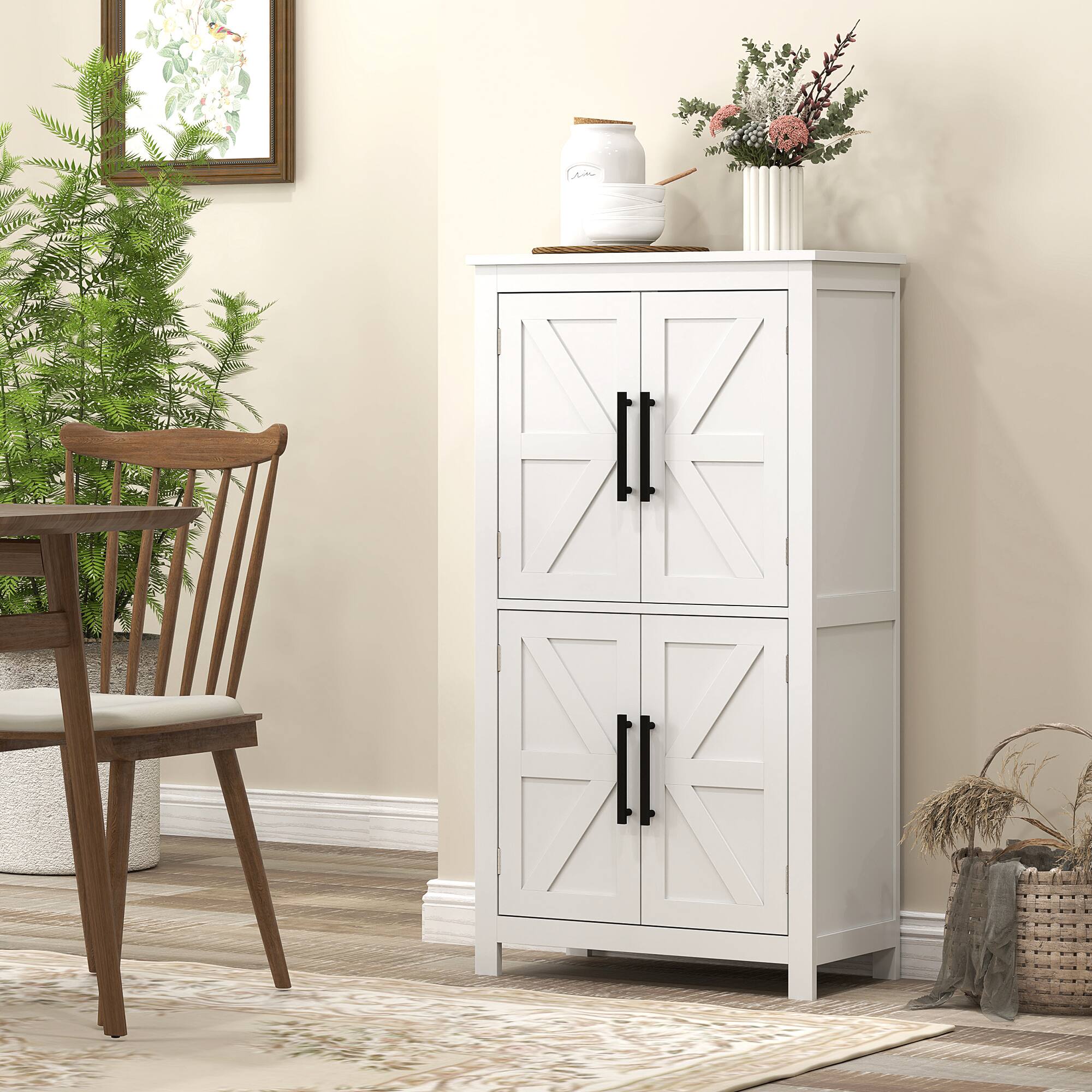 Alt View 7. Homcom - Farmhouse Bathroom Storage Cabinet with 4 Barn Doors, Bathroom Floor Cabinet with 2 Adjustable Shelf - White.