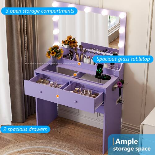 Light Purple Rgb Code Winado All in One Vanity Desk Glass Visual Desktop with Mirror & 3 ...