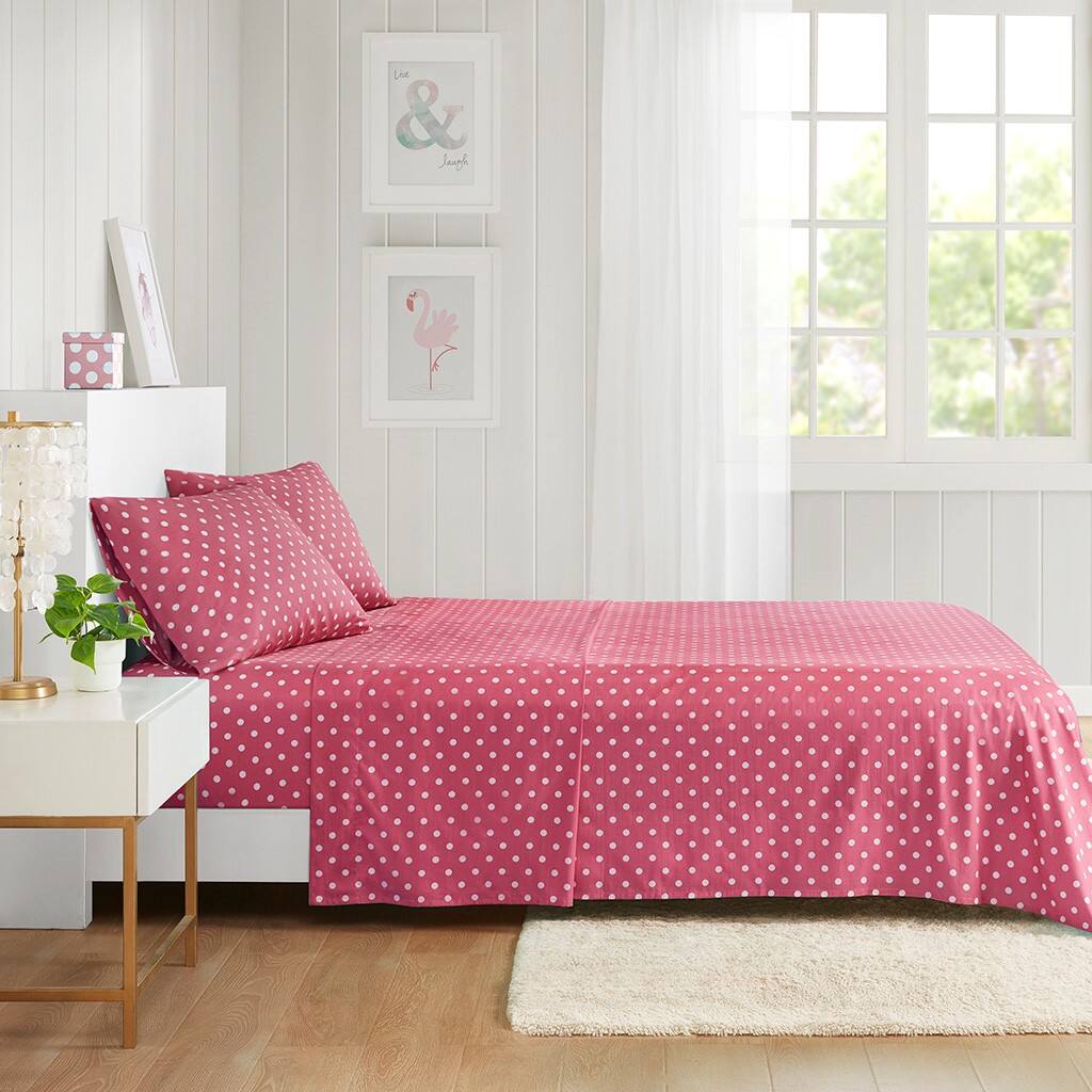 Alt View 1. Gracie Mills - Gracie Mills Bode 100% Cotton Sheet Set for Kids - Dark Pink.