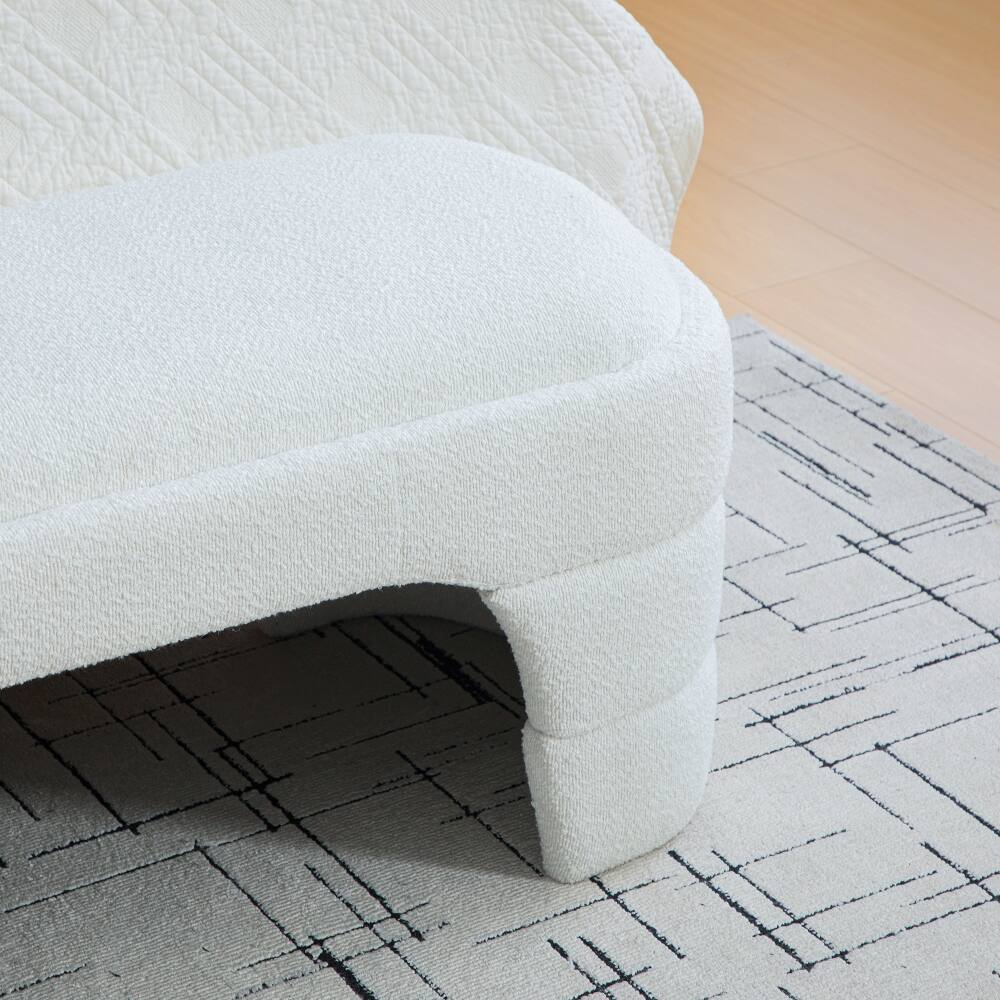Alt View 2. Ropilly - Ropilly 65 Inch White Boucle End of Bed Bench, Modern Armless Upholstered Ottoman Footstool for Entryway and Bedroom - White.