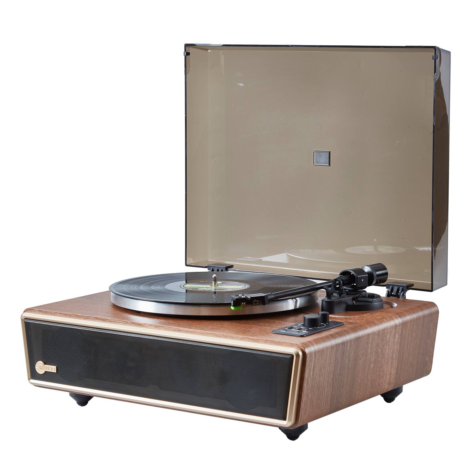 Angle. Arkrocket - Arkrocket Huygens Bluetooth Turntable with Built-in Speakers - Walnut.
