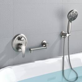 Boyel Living - Single Handle 7 Spray Tub and Shower Faucet with Handheld Shower Head Valve Included - Brushed Nickel