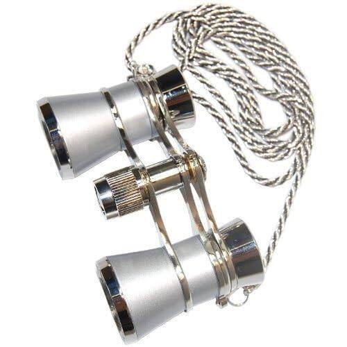 Left. HQRP - HQRP 3x25 Opera Glasses Theater Binoculars, Platinum with Silver Trim, Crystal Clear Optics, Neck Chain, Central Focus.
