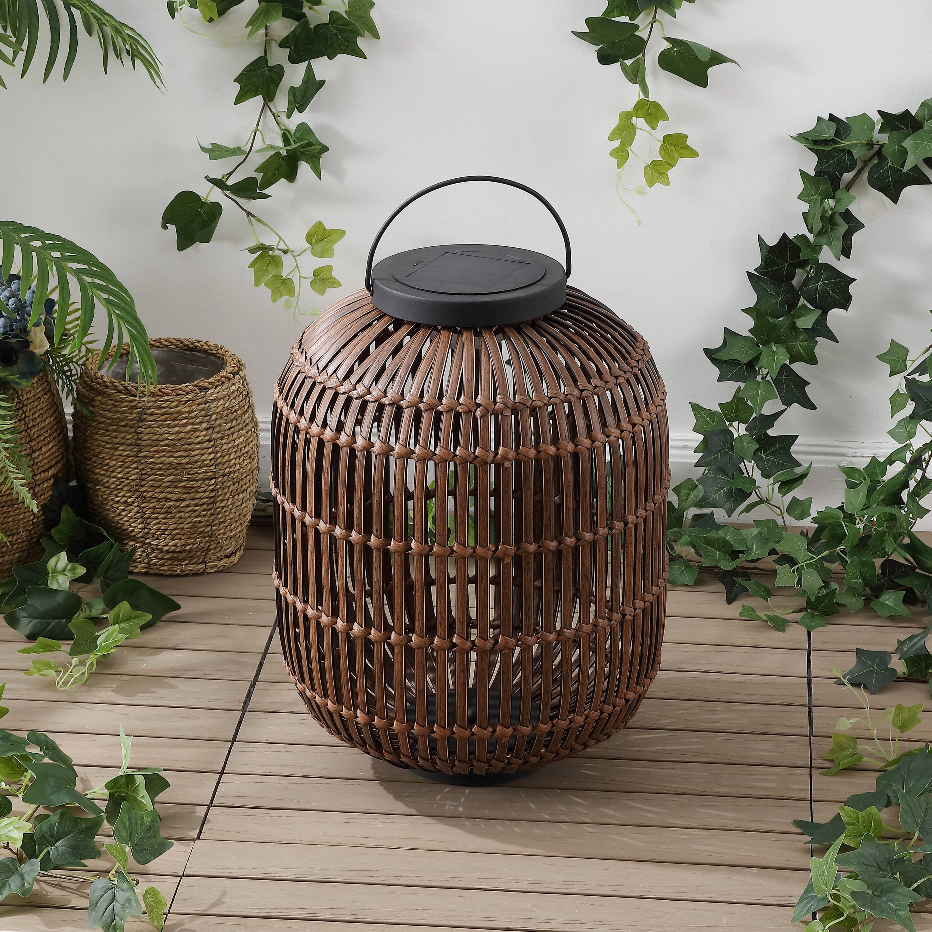 Alt View 7. Jonathan Y - Nara 20.5" Modern Global Faux Rattan Integrated Indoor/Outdoor LED Solar Powered Lantern, Light Brown/Black - Light Brown/Black.