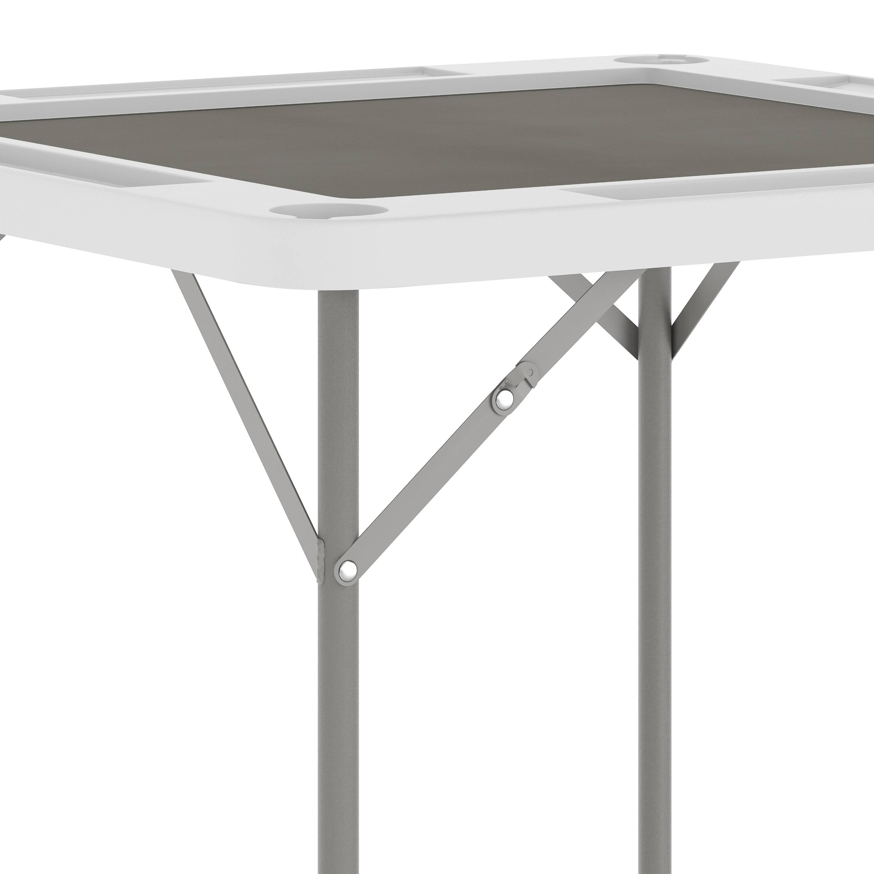 Alt View 8. Emma + Oliver - Tannin 34.5" Square White Folding Card Game Table for 4-Players with a Green Felt Playing Surface and Cup Holders - White Top/Gray Felt Surface.