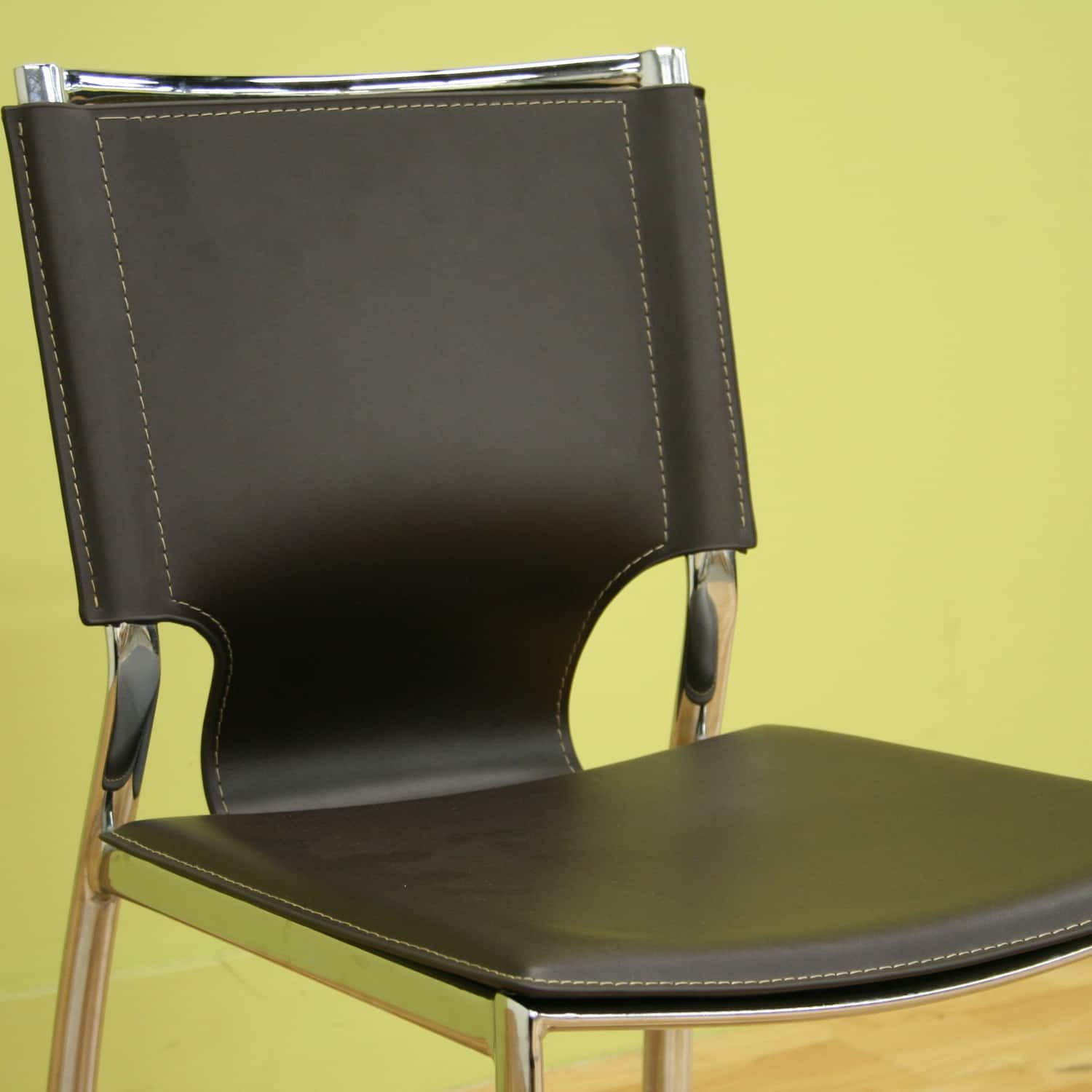 Baxton Studio - Leather Dining Chair With Chrome Frame - Brown