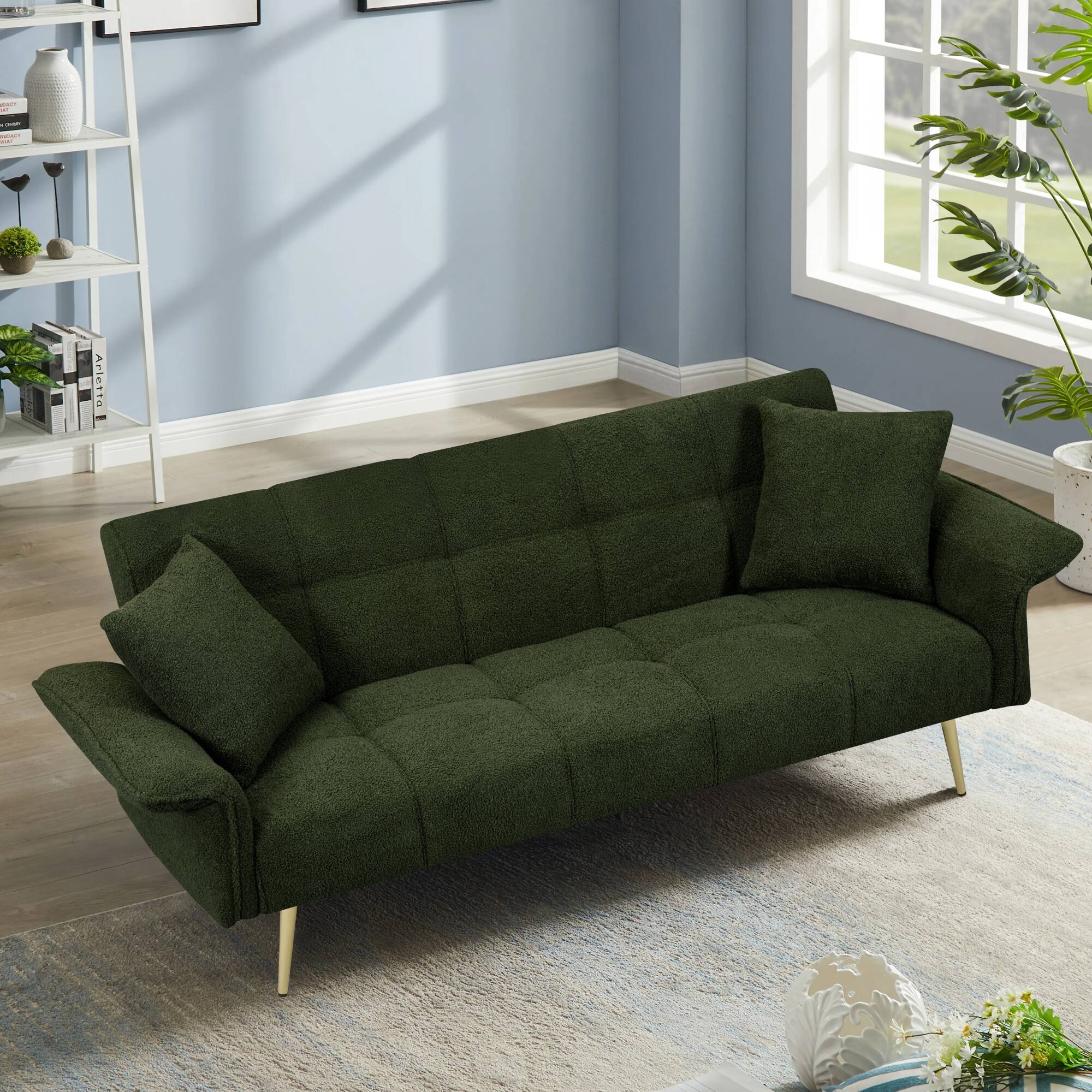 Alt View 2. GOODSILO - Space-Saving Convertible Sofa Bed with Folding Armrests | Double Sleeper for Living Rooms & Apartments - Green.