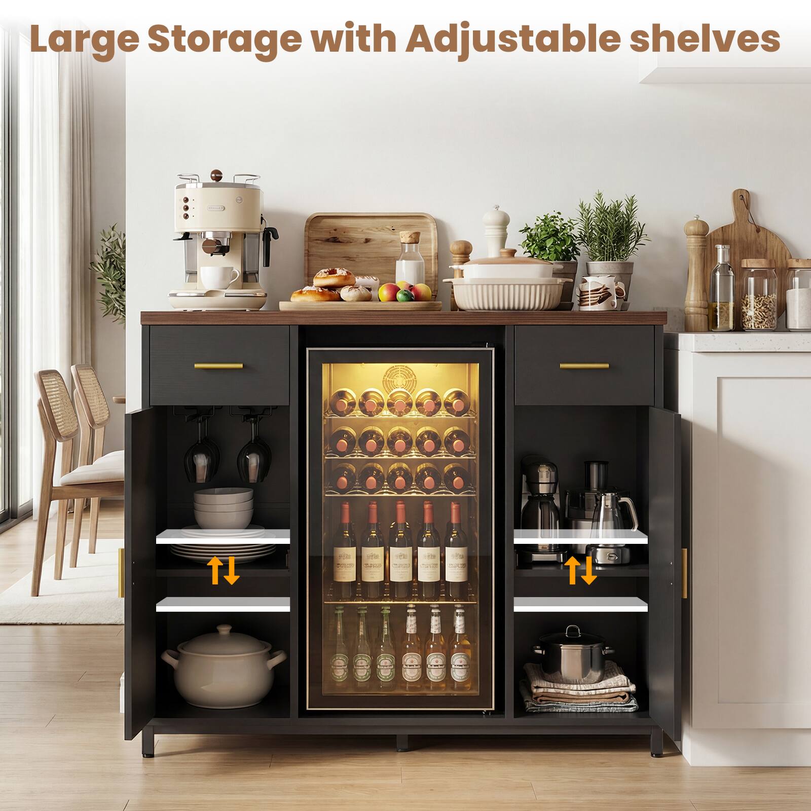 Large Storage with Adjustable shelves
