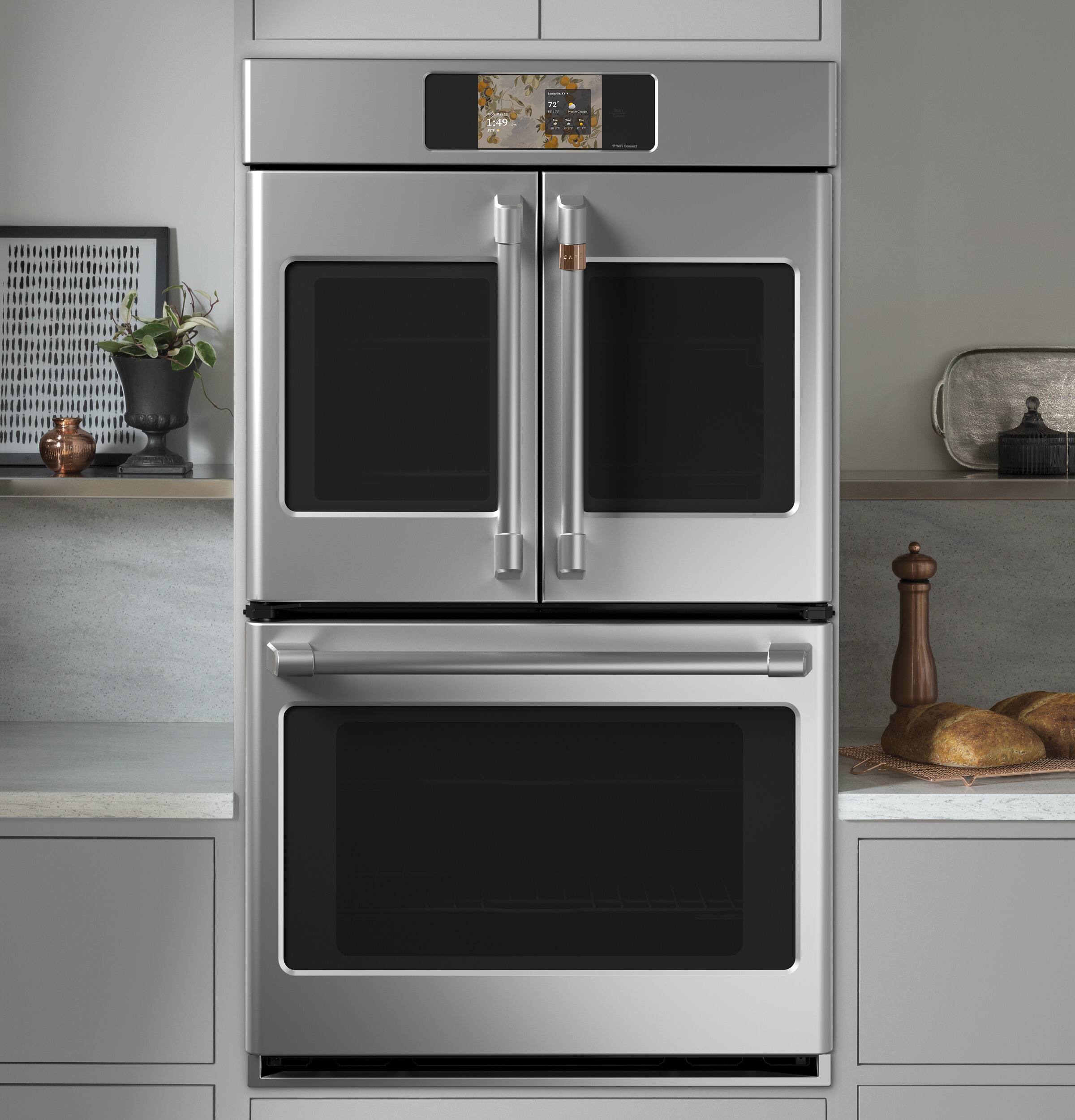 Alt View 12. Café - 30" Smart Built-In Double Electric Convection French Door Wall Oven with No Preheat Air Fry - Stainless Steel.