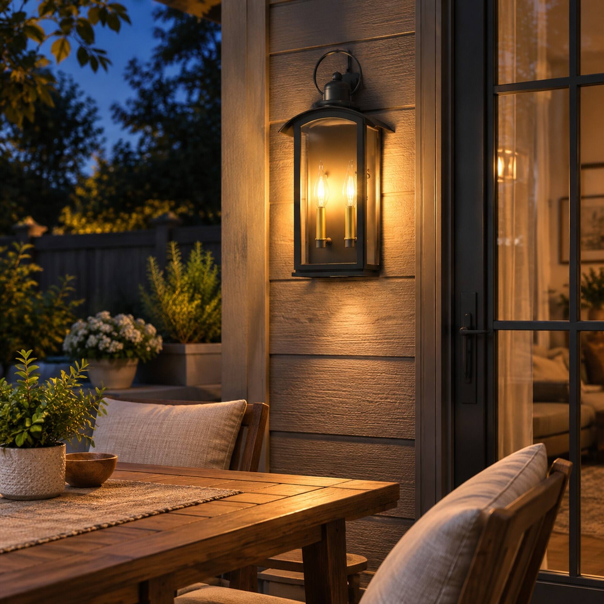 Alt View 3. RYHNUYNE - Dusk To Dawn 19.7 In Outdoor Wall Sconce, Large Waterproof Lantern With Front-Open Window Design Matte Black - Black.