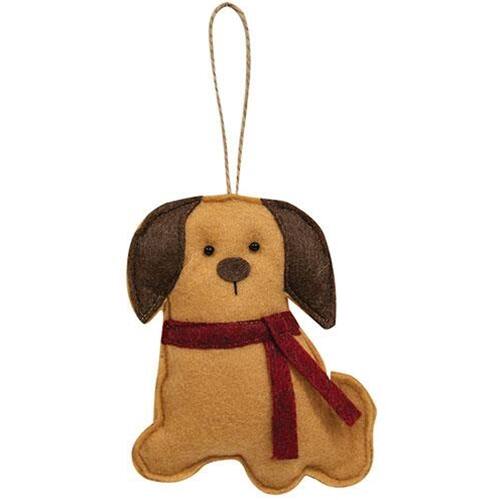 BreeBe - Felt Dog with Scarf Ornament - Brown