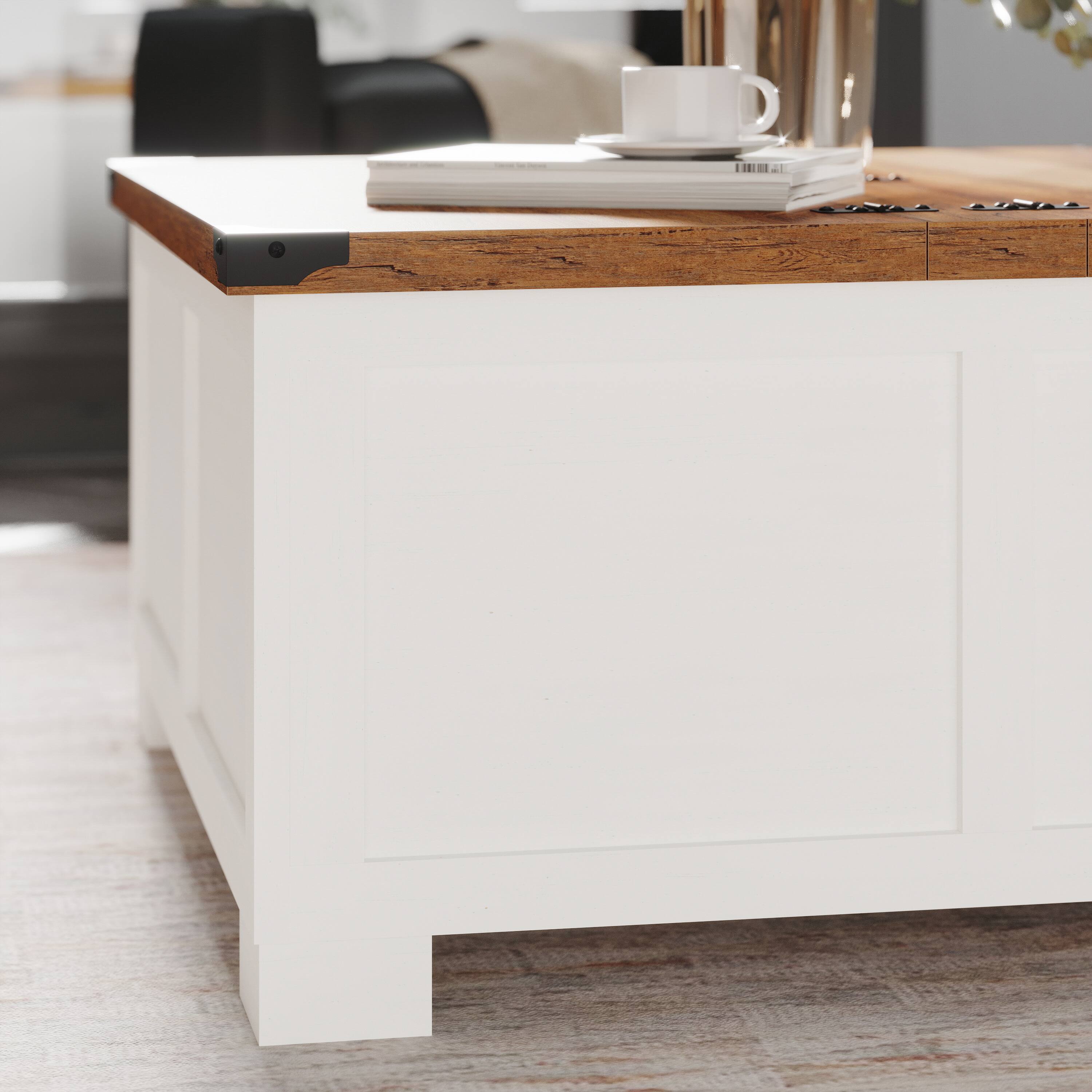 Alt View 4. Emma + Oliver - Marella Farmhouse Coffee Table with Clamshell Style Hinged Table Top and Hidden Storage - White.