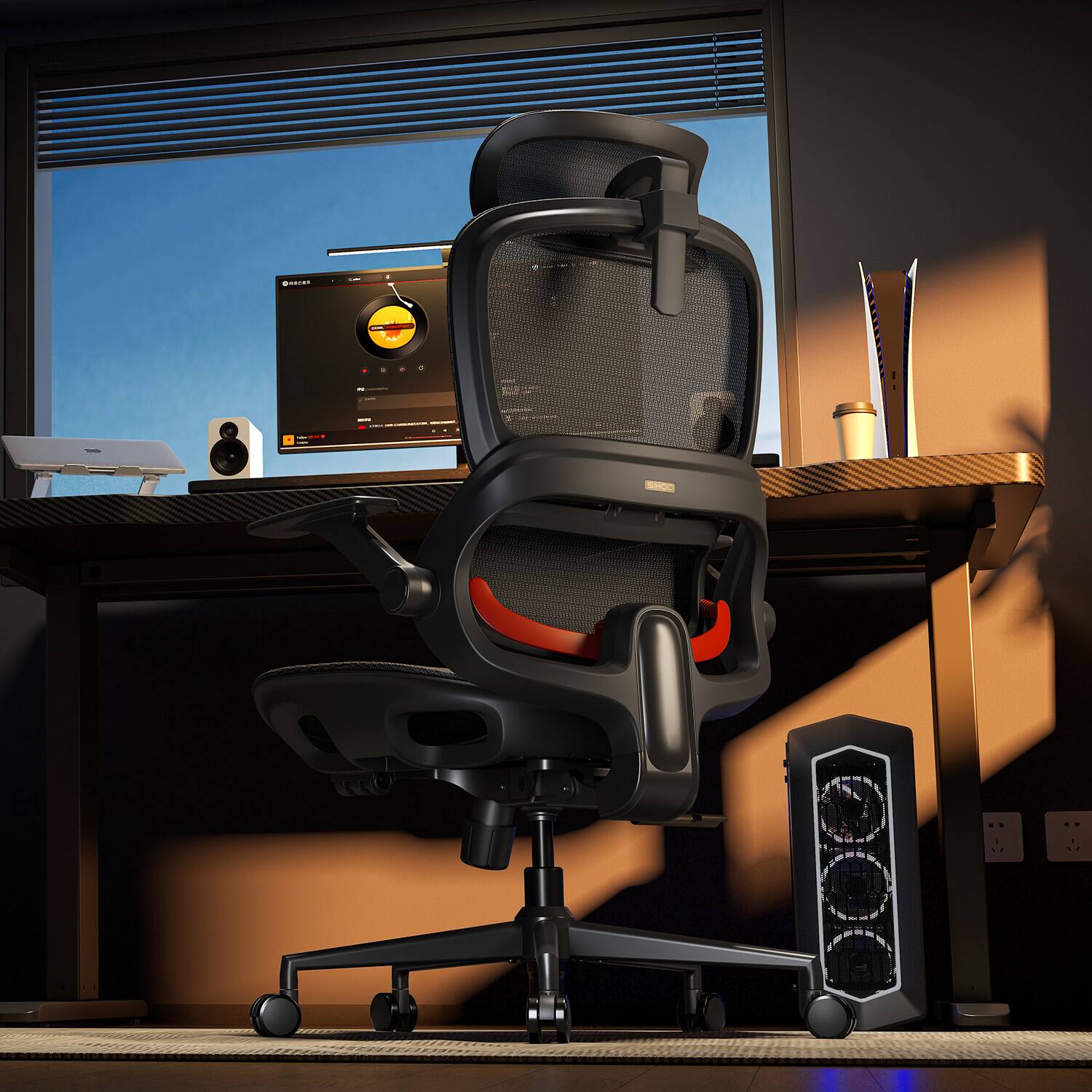 Alt View 9. SIHOO - B100 Ergonomic Office Chair, Desk Chair with Zoned Back Support, 2D Wide Headrest, High Back Executive Chair - Black.