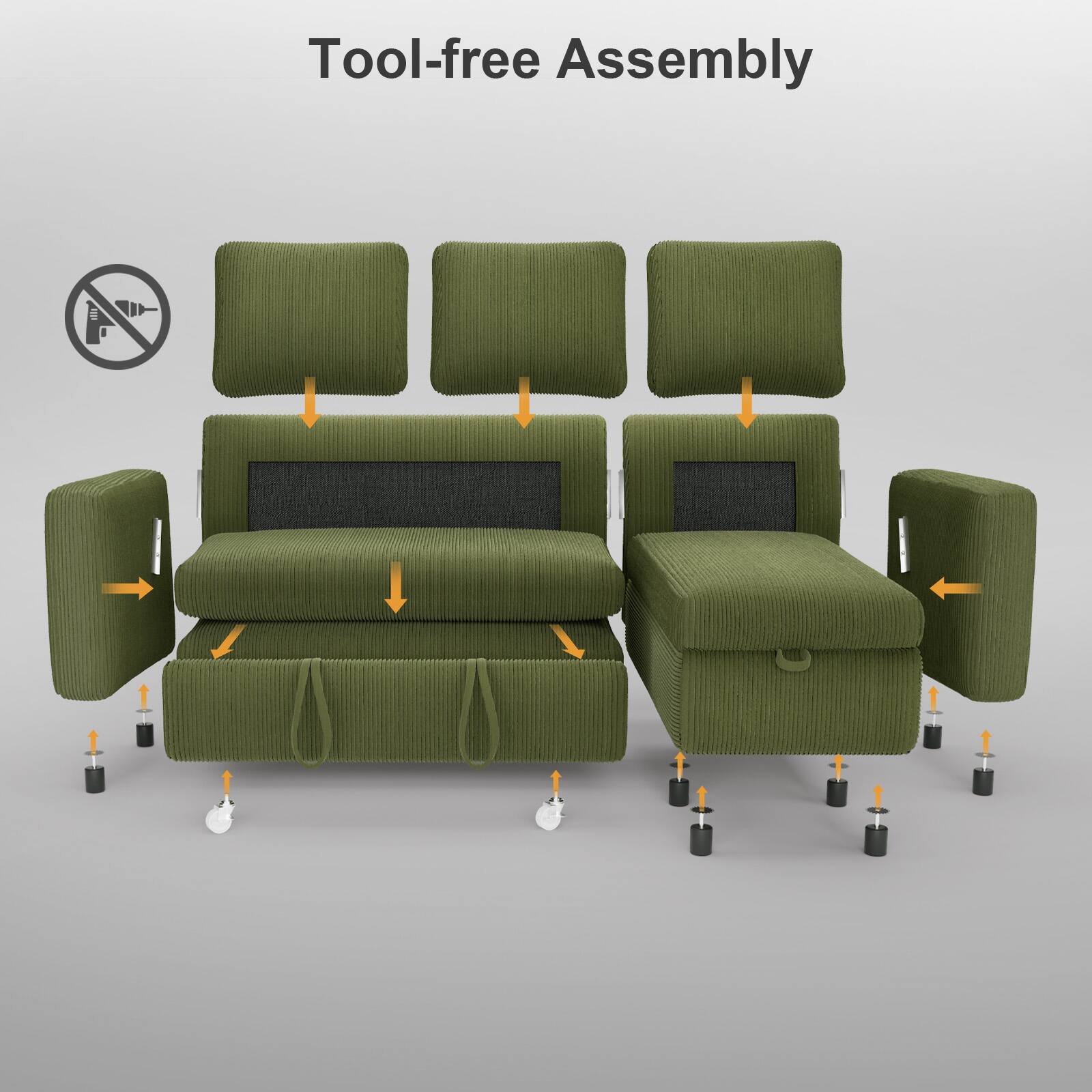 Alt View 2. Dyonery - 81" L Shaped Pull Out Couches for Living Room with Storage Chaise, USB Port&Cupholder - Green.