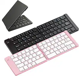 Core Tech - Foldable Bluetooth Rechargeable Keyboard with Carrying Bag and USB-C Charging - Elegant Blue-Pink Keyboard+Bag