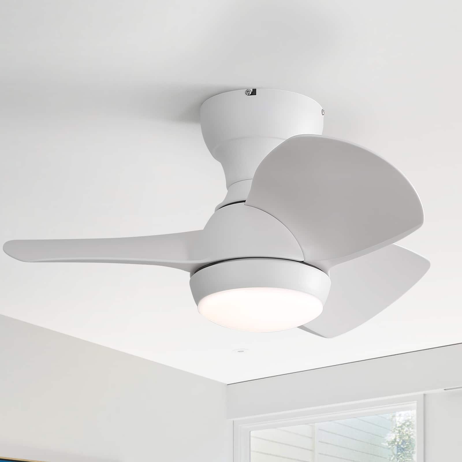 Sofucor - 23 Inch Ceiling Fans with Lights & Remote Indoor Outdoor Modern Ceiling Fan Noiseless 6 Wind Speed Kid Bedroom - White