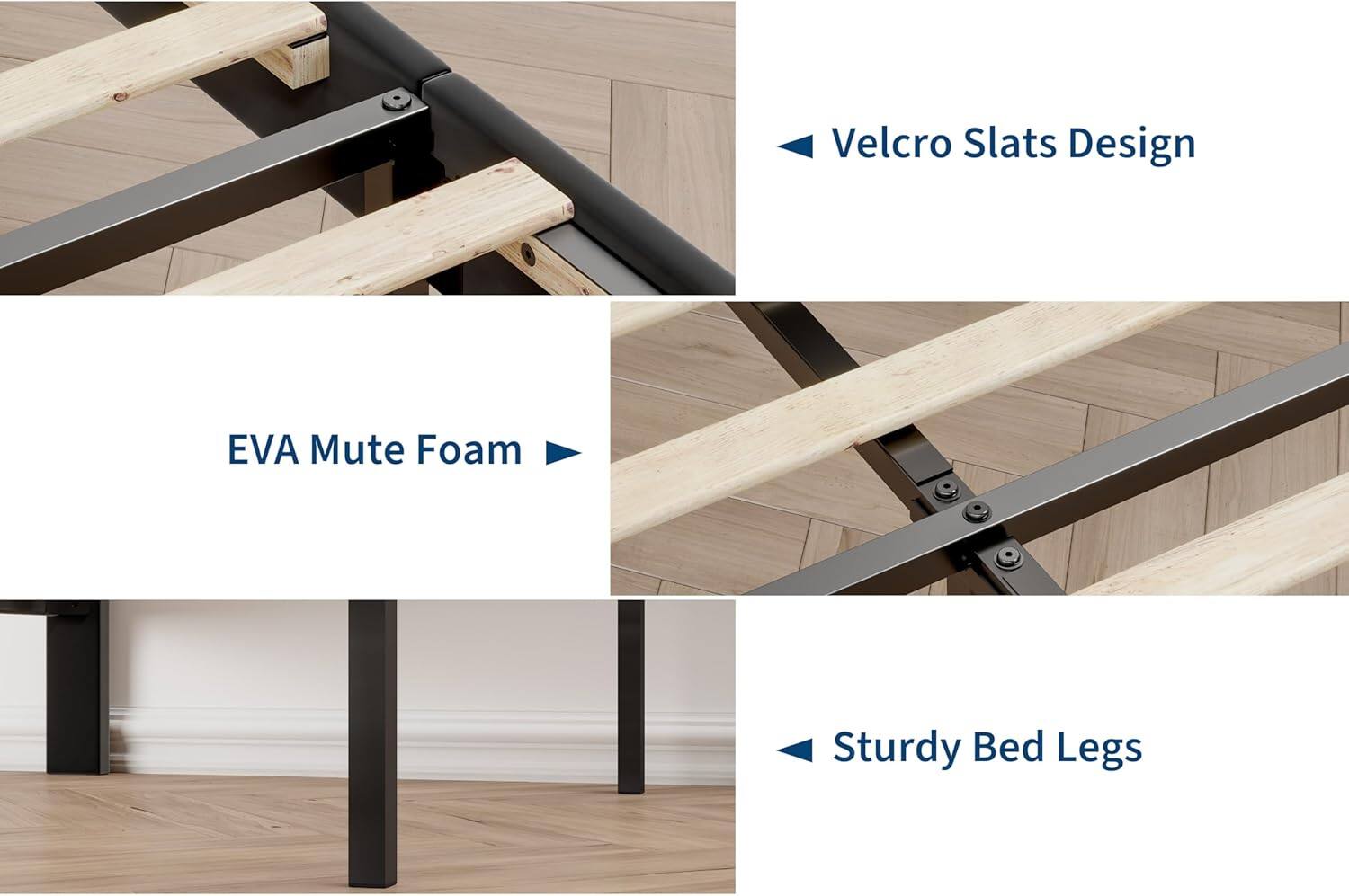 - Velcro Slats Design
- EVA Mute Foam
- Sturdy Bed Legs