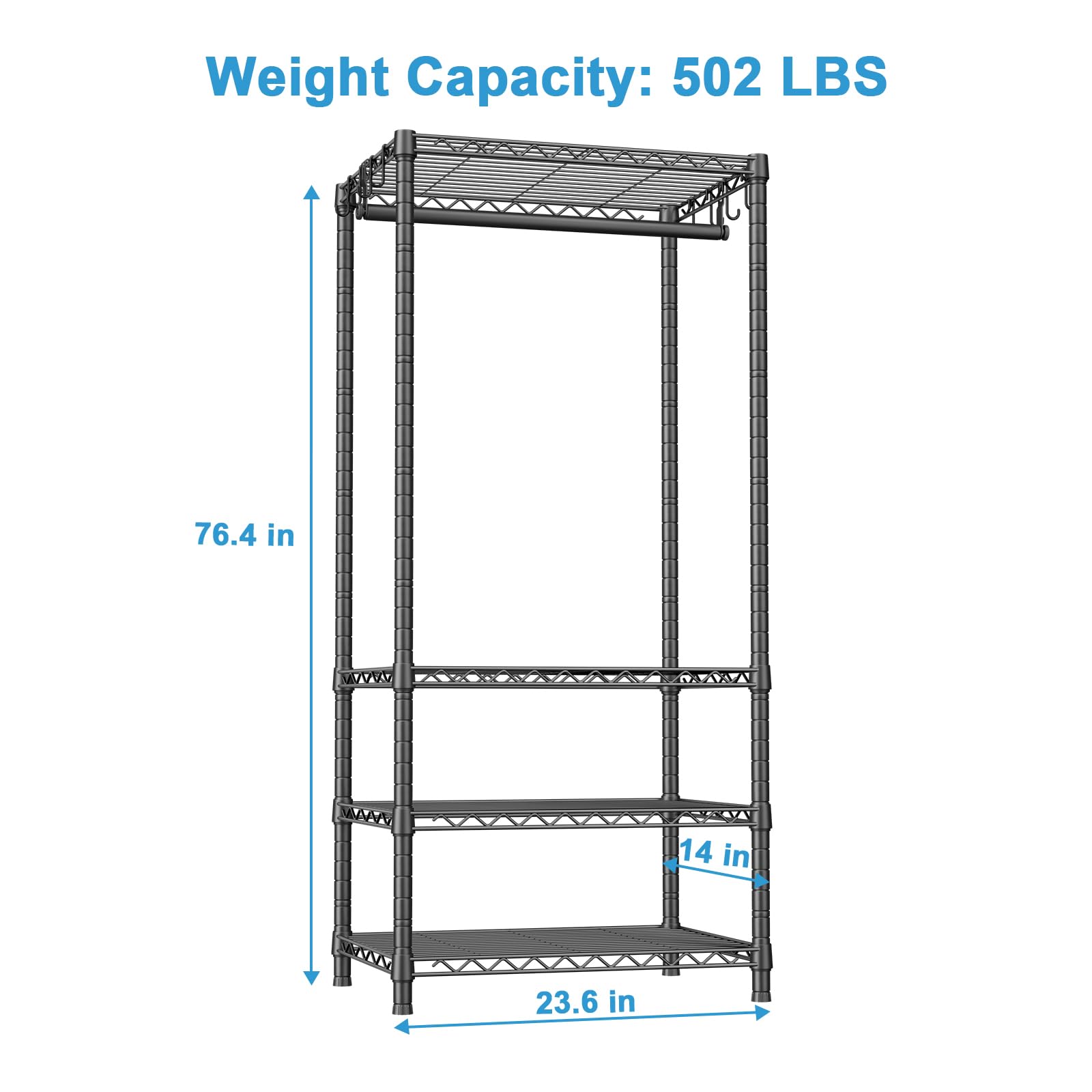 Weight Capacity: 502 LBS  
76.4 in  
14 in  
23.6 in