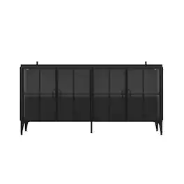 Famapy - Industrial Metal & Glass Storage Cabinet - Adjustable Lighting & Anti - Tip Design - Black