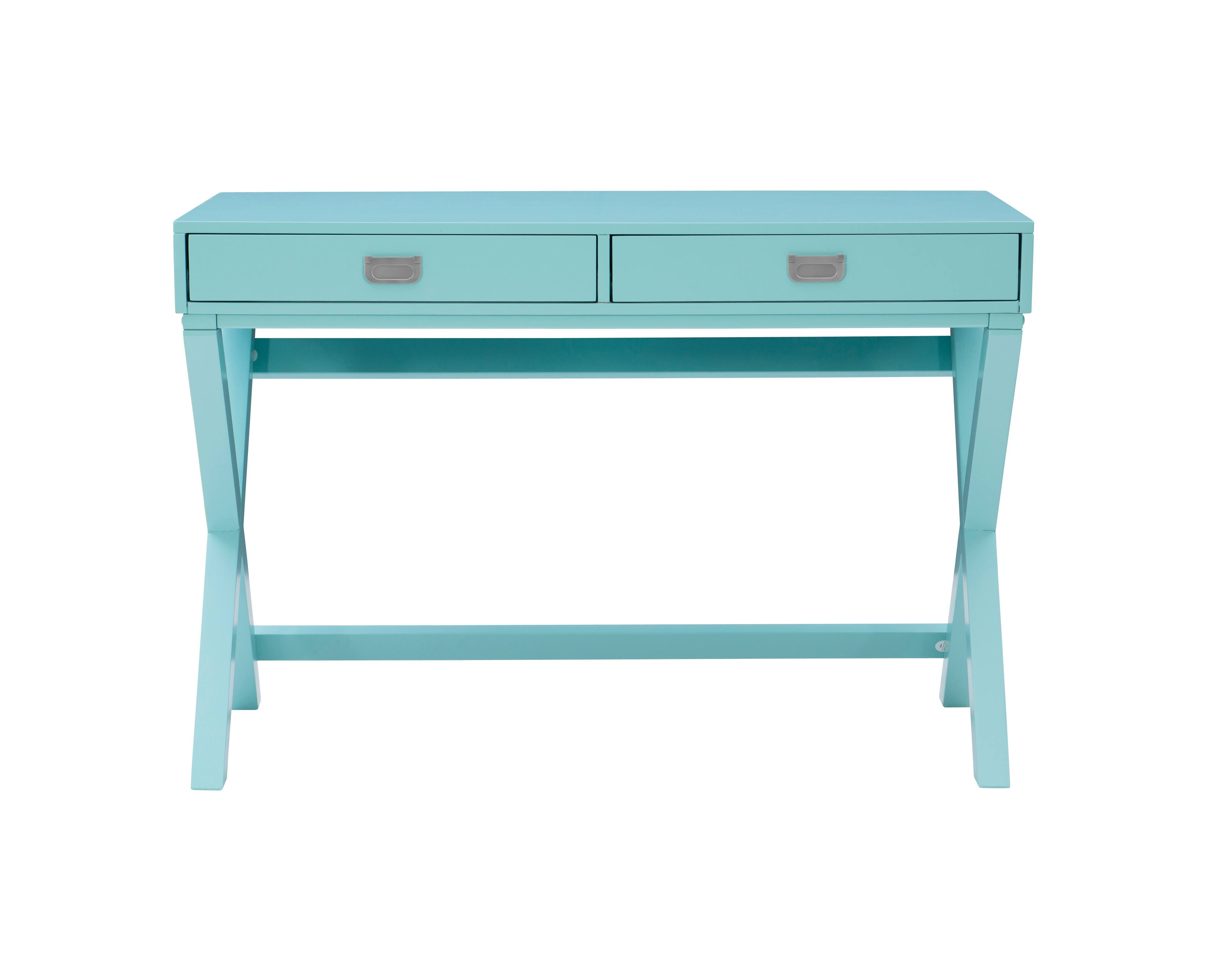 Angle. Linon Home Décor - Penrose Two-Drawer Campaign-Style Writing Desk - Blue.