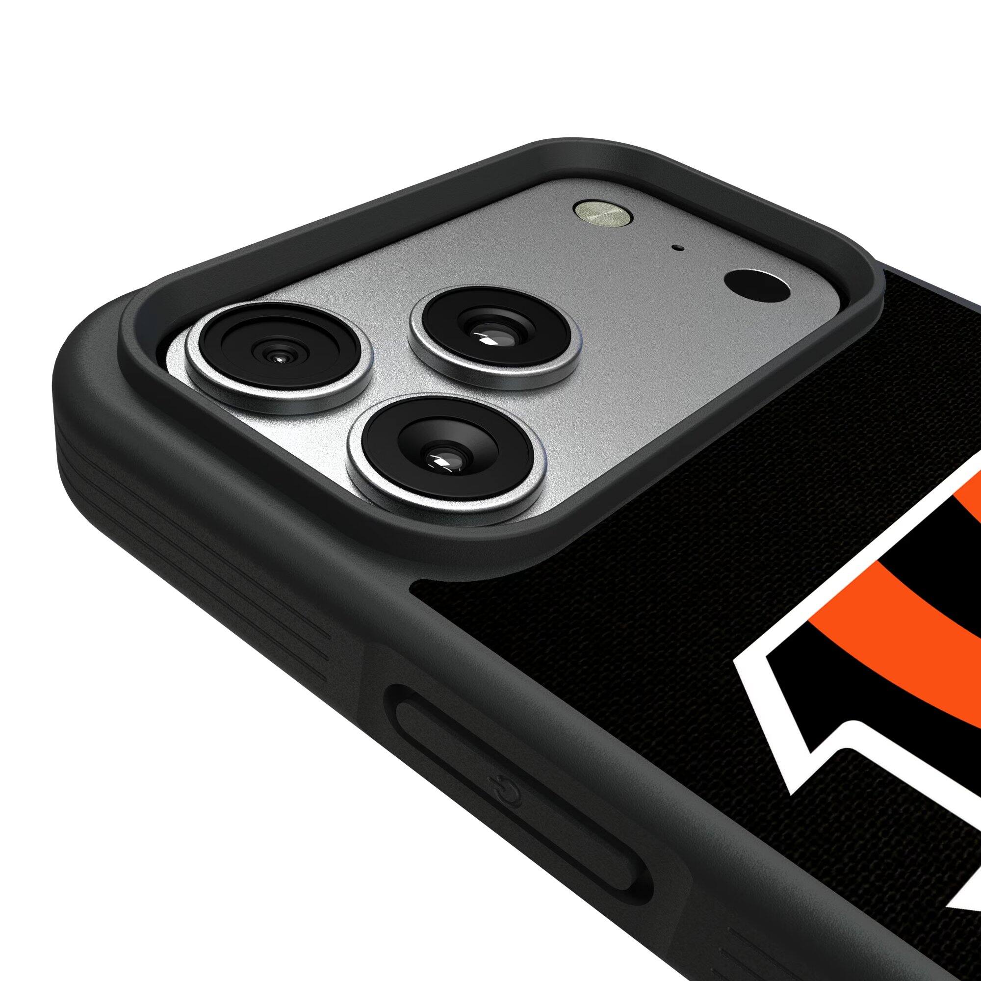 Alt View 2. Keyscaper - Cincinnati Bengals iPhone Stripe Design Bump Case - 16 Pro Max - Multicolor.