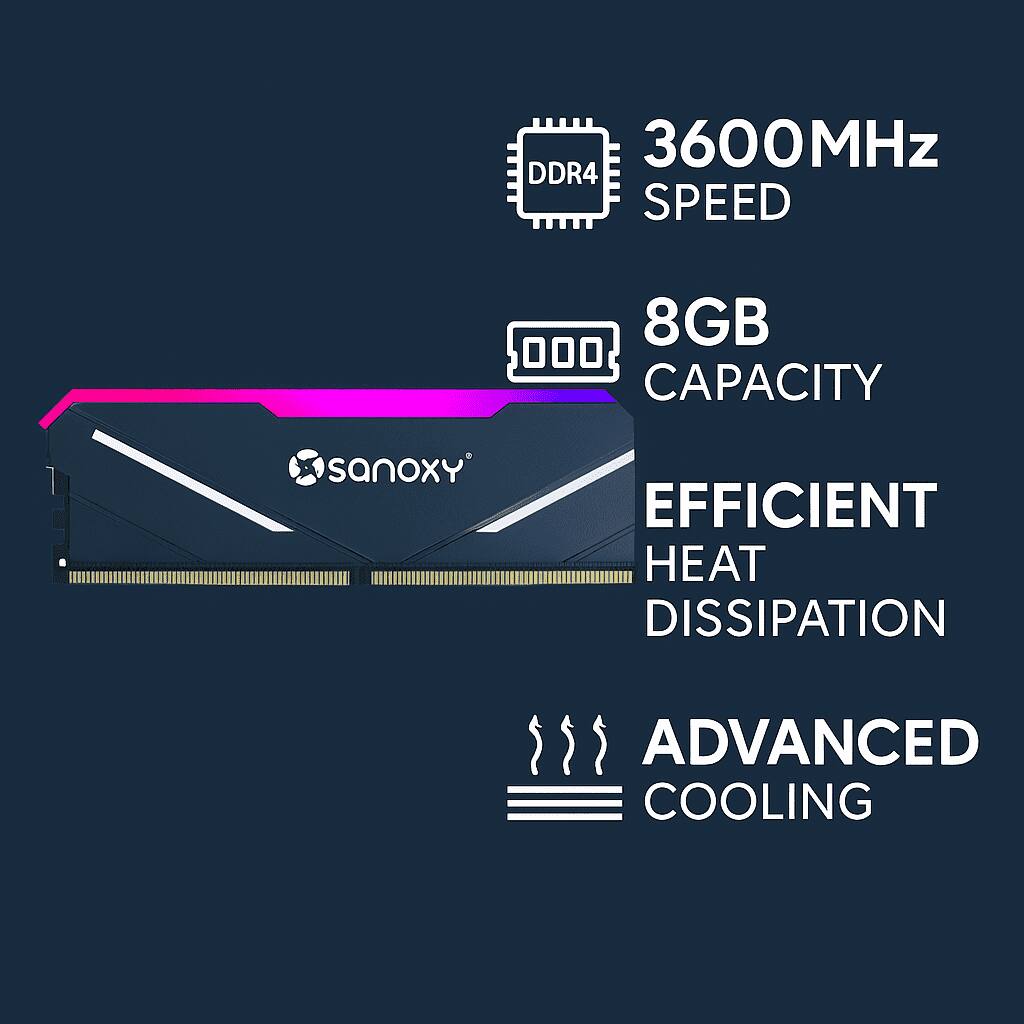 3600MHz DDR4 SPEED  
8GB CAPACITY  
EFFICIENT HEAT DISSIPATION  
ADVANCED COOLING