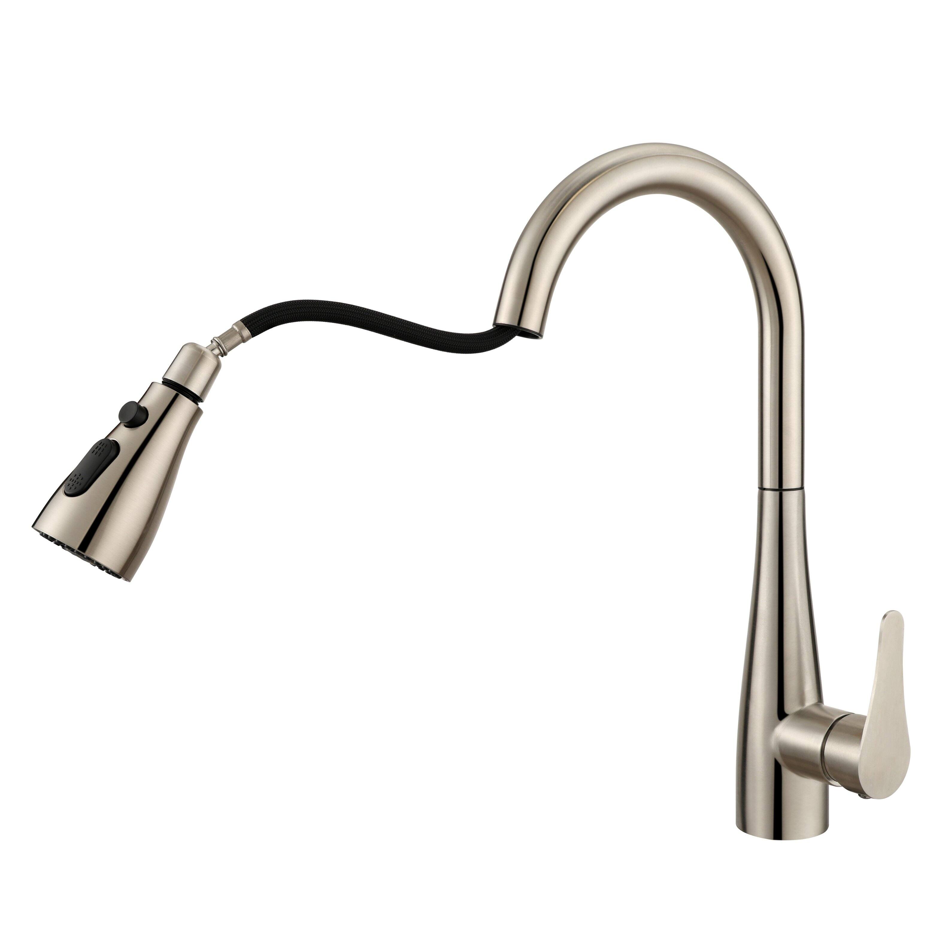 Angle. Bothwa Home - HydraFlow 14.6 - Inch Kitchen Faucet - Brushed Nickel.