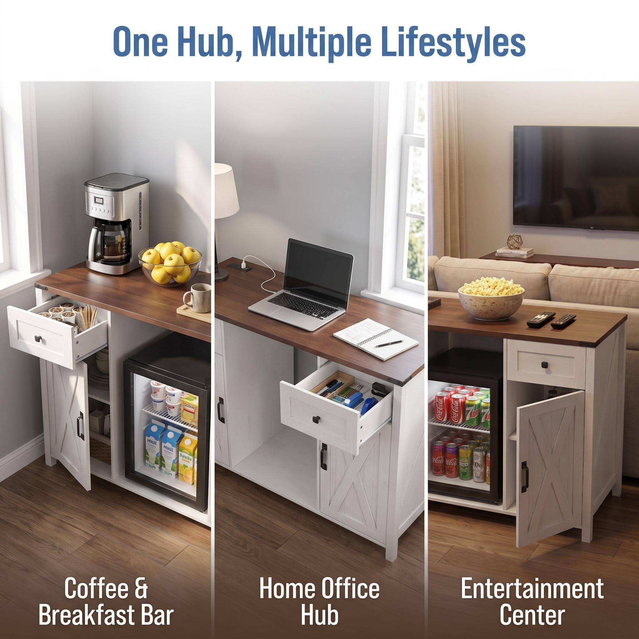One Hub, Multiple Lifestyles

3339 da Cf

MAR Mauk Coffee & Breakfast Bar Home Office Hub Entertainment Center