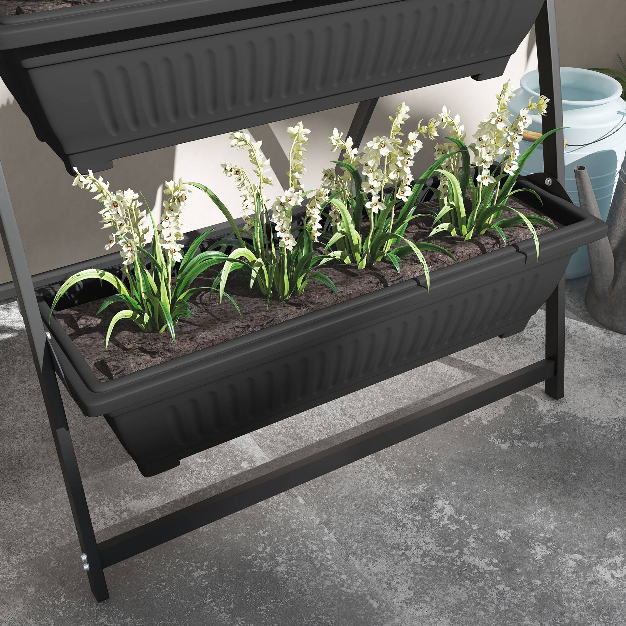 Alt View 8. Outsunny - Raised Garden Bed, 4 Tier Vertical Garden Planter Set, 4 Outdoor Planter Boxes with Stand - Black.