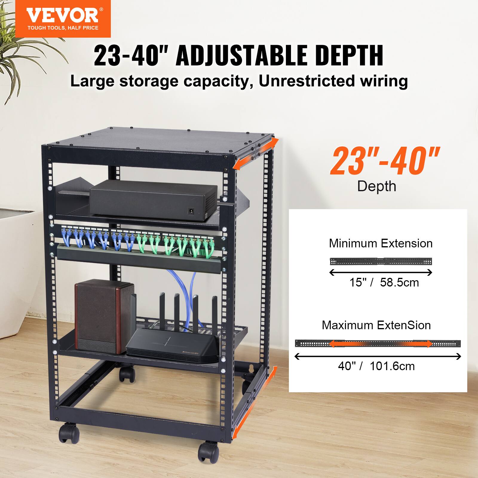 VEVOR TOUGH TOOLS, HALF PRICE

23-40" ADJUSTABLE DEPTH

Large storage capacity, Unrestricted wiring

23"-40" Depth

Minimum Extension
15" / 58.5cm

Maximum Extension
40" / 101.6cm