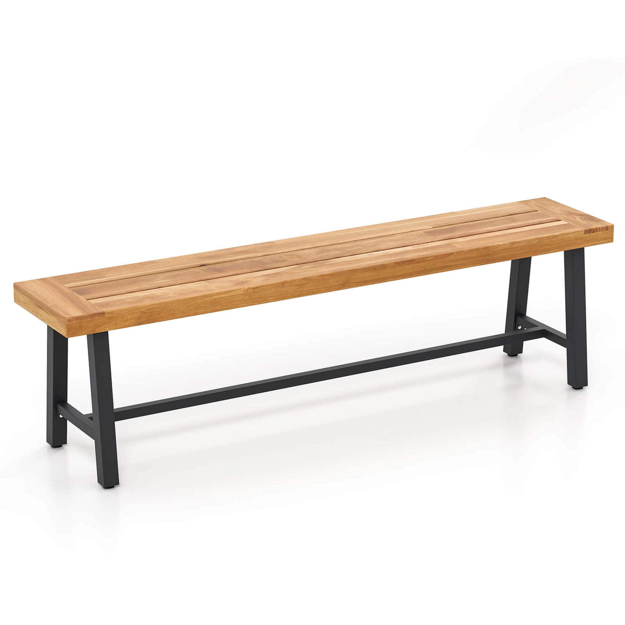 "Costway - 63"" Long Outdoor Acacia Wood Bench Seats up to 3 Persons for Garden Porch - Black" price history on PriceWatchPro