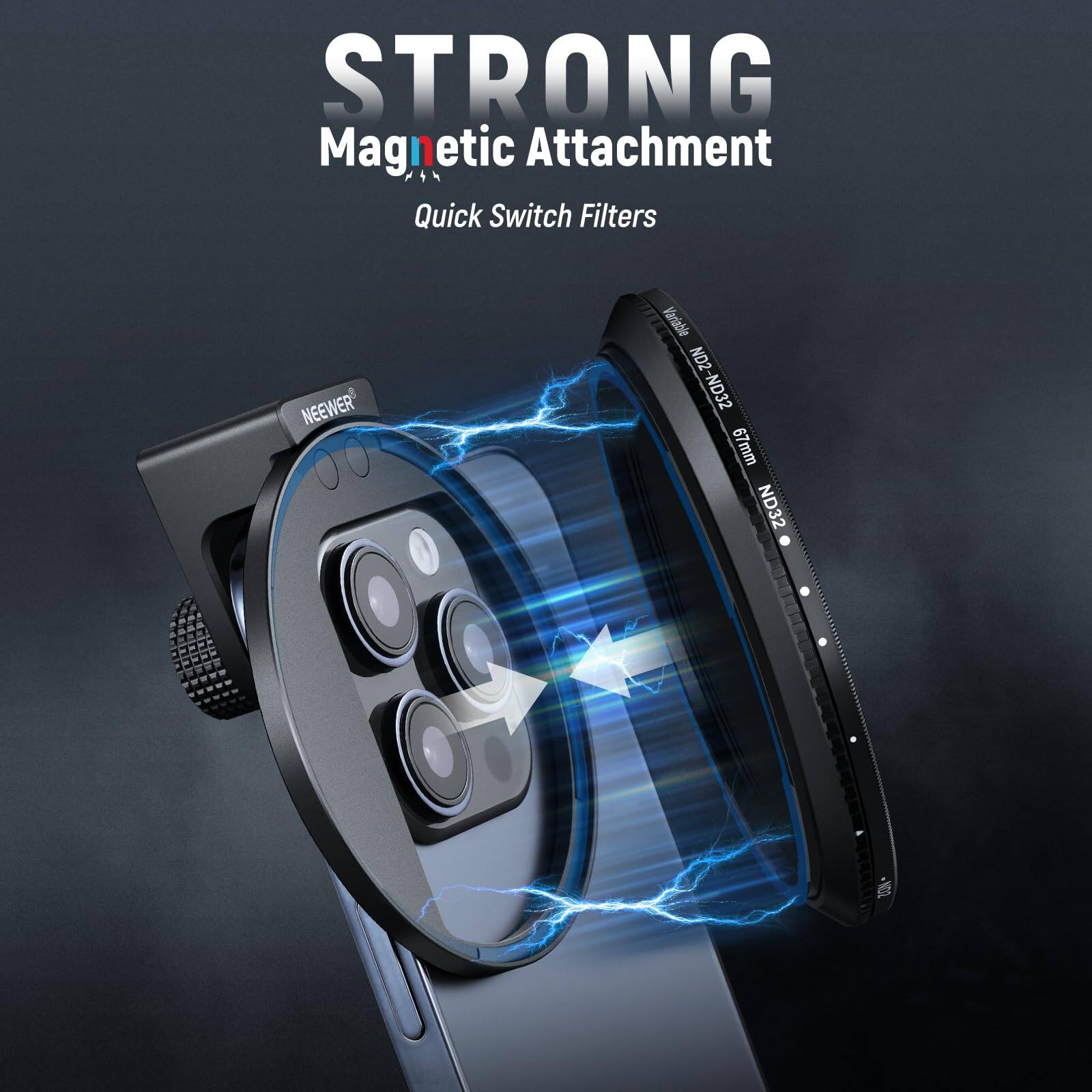 STRONG Magnetic Attachment  
Quick Switch Filters  
NEEWER ND2 ND32 67mm ND32
