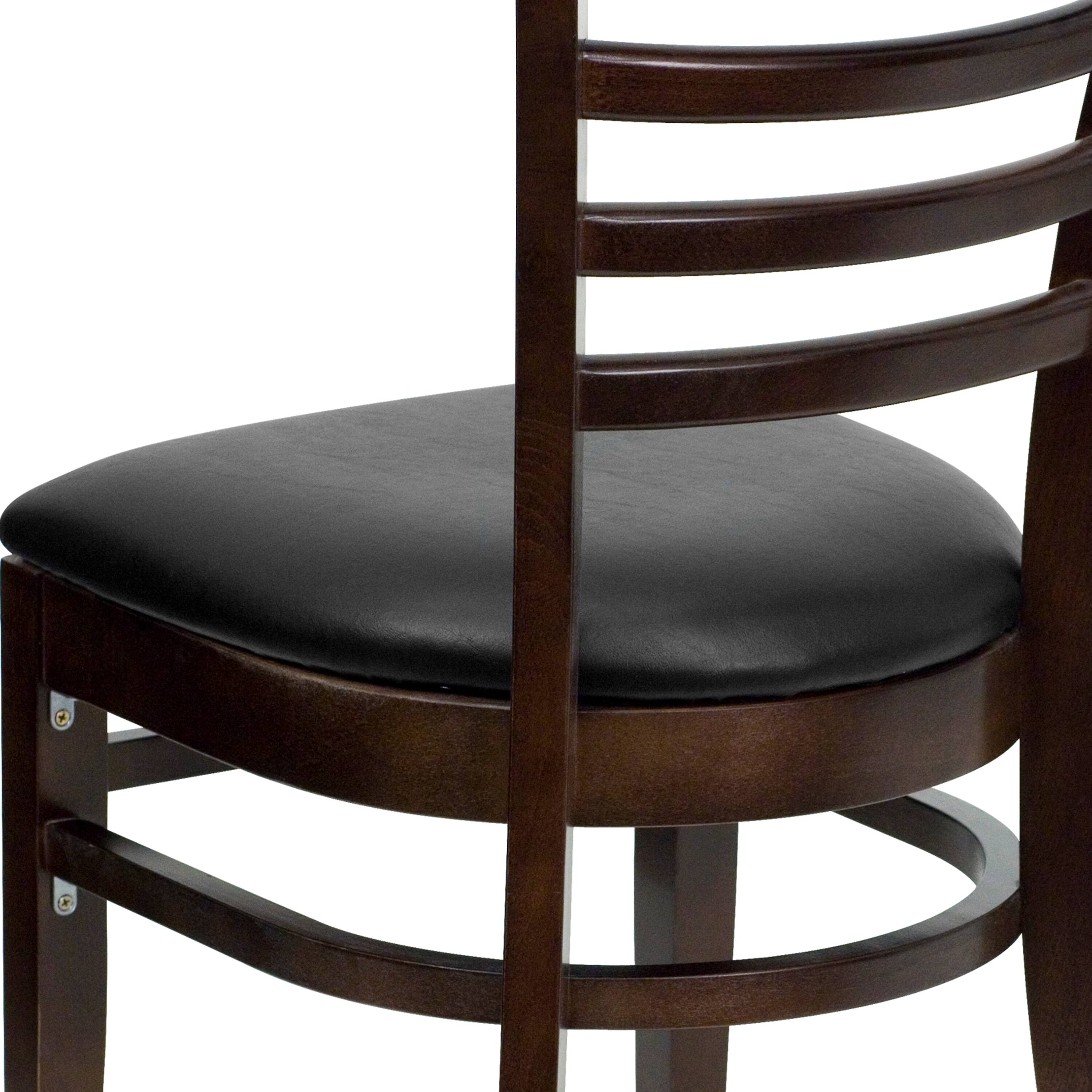 Alt View 8. Emma + Oliver - Ladder Back Wooden Restaurant Dining Chair - Black Vinyl Seat/Walnut Wood Frame.