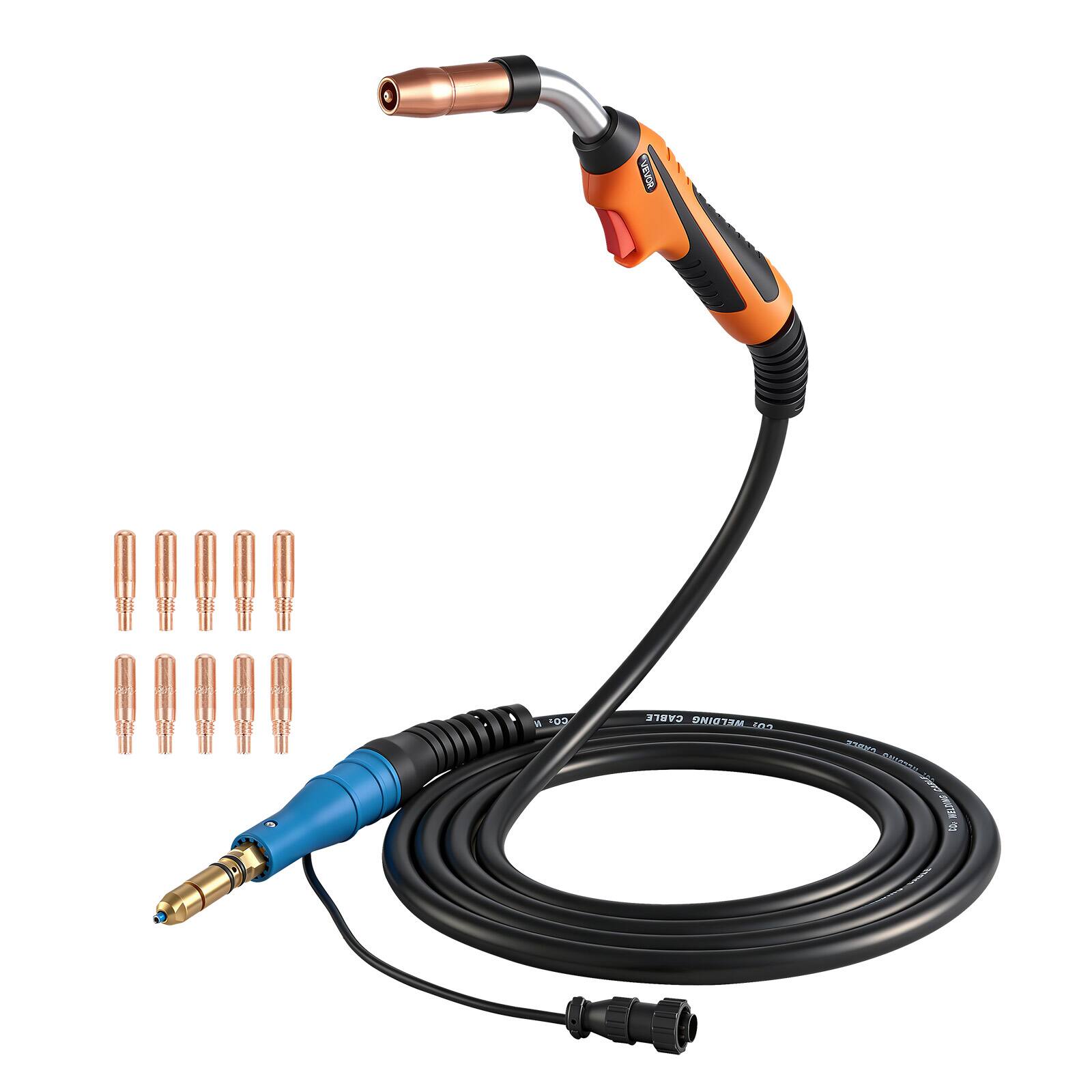 VEVOR - 250A MIG Welding Gun with 15FT Cable, Replacement for Miller MDX-250 - with 11PCS Mig Welding Contact Tips - Black + Orange