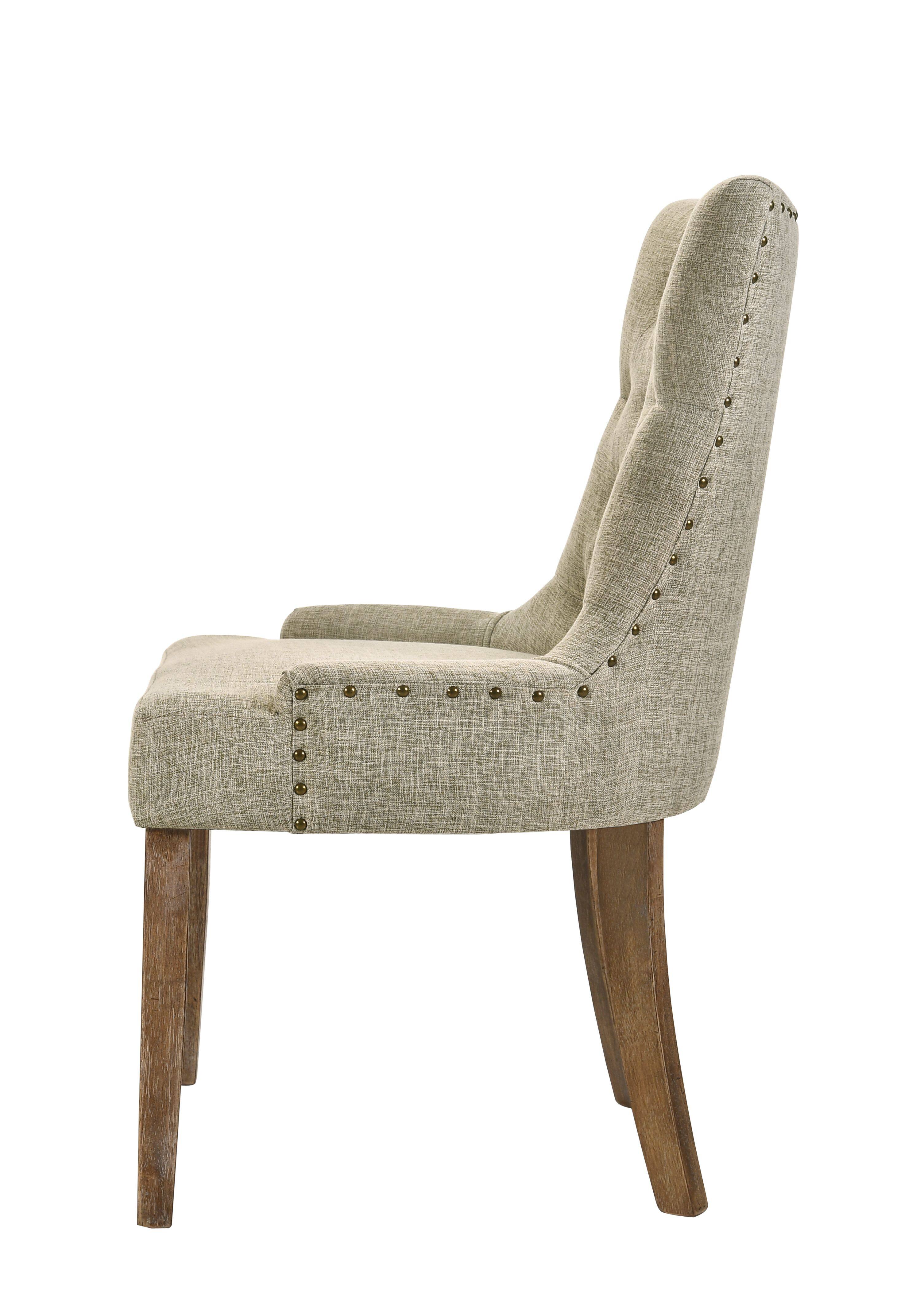 Angle. Lirago - 24 Inch Side Chairs Set of 2 Fabric Upholstery Salvaged Oak Finish Classic Dining Chair - Beige,Oak.