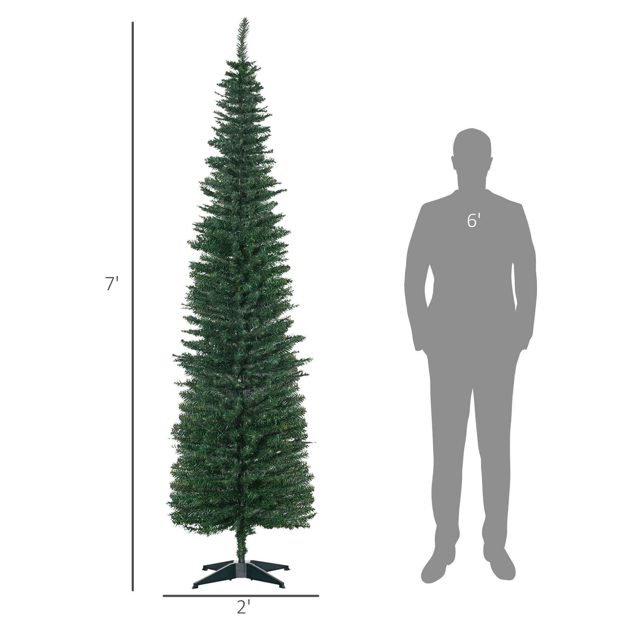 Alt View 2. Homcom - Artificial Pencil Christmas Tree, Slim Xmas Tree with 499 Realistic Branch Tips and Plastic Stand - Green.