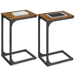 Songmics Home - C-Shaped End Table Set of 2, Small Side Table for Couch, Sofa Table with Metal Frame for Living Room, Bedroom, Bedside - Rustic Brown and