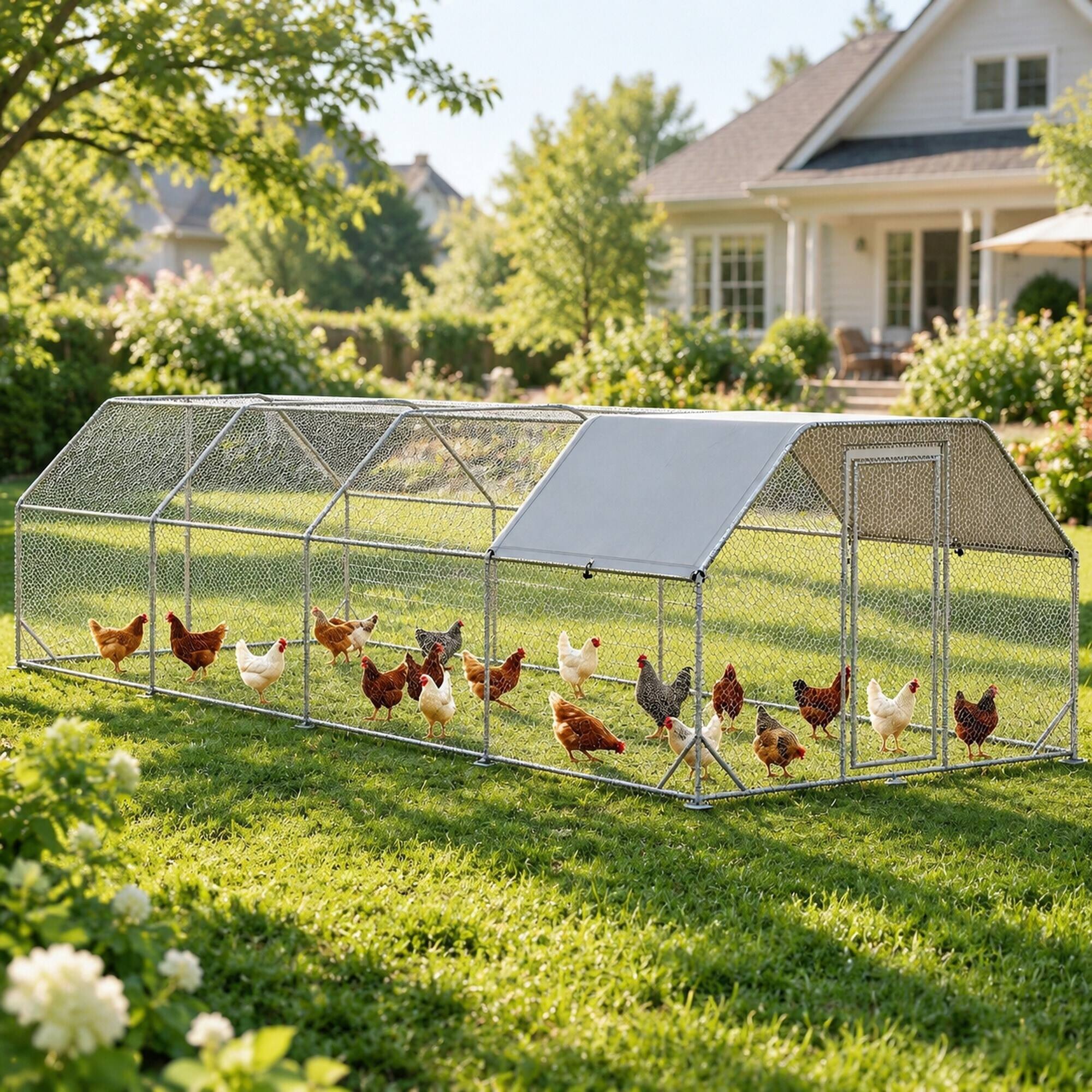 RYHNUYNE 9.2 x 24.9 ft Walk In Metal Chicken Coop, Galvanized Steel ...