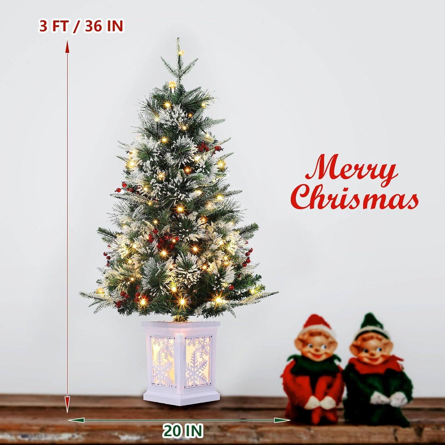 Left. GARVEE - 3ft Pre-Lit Christmas Tree, Mini Xmas Tree with 78 LED Lights, Indoor & Outdoor Party Decor for Holiday Events - Green 2pcs.
