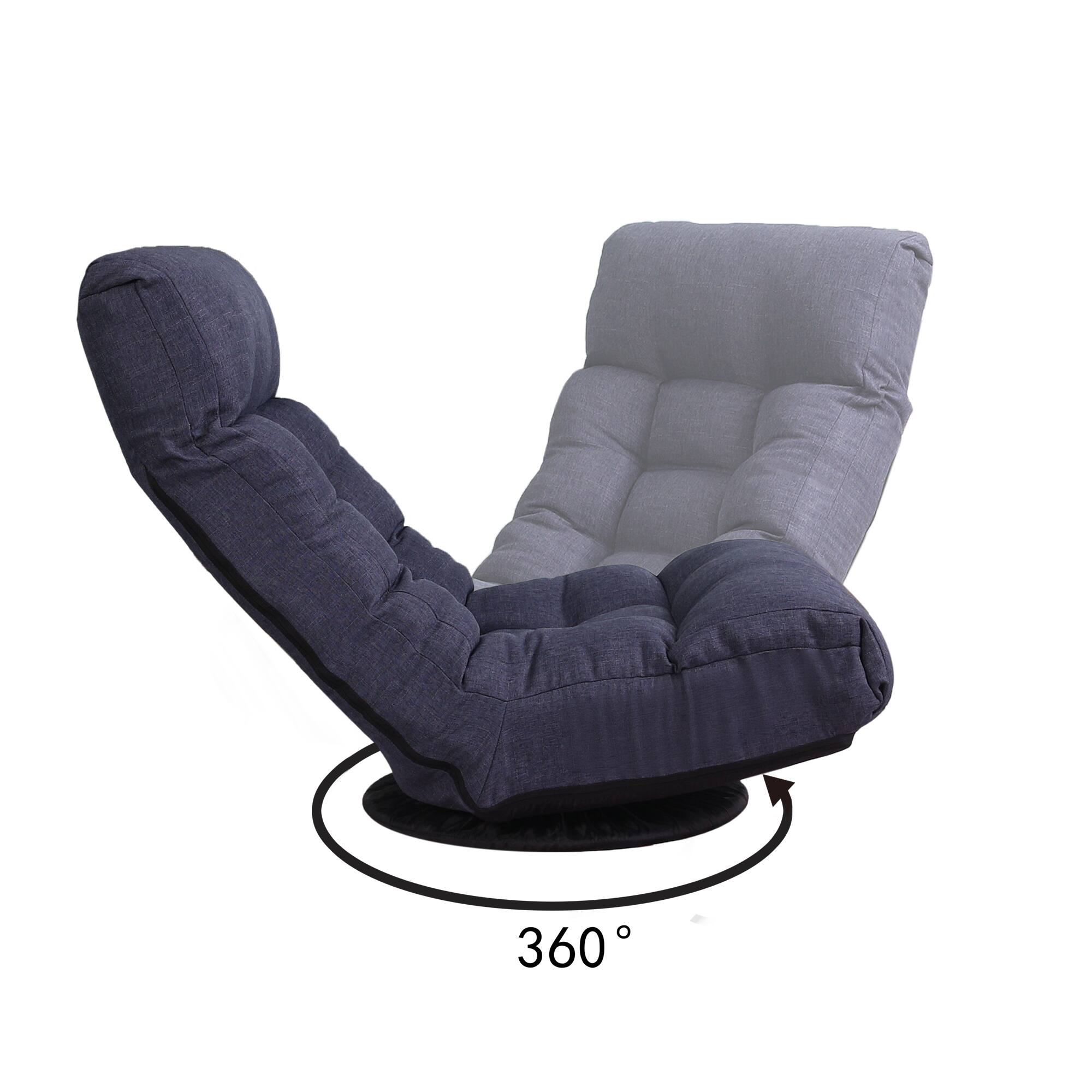 Alt View 5. Meqiodas - Swivel Lazy Floor Chair with Ottoman, Adjustable Reclining Floor Lounger with Head & Back Support, for Bedroom & Gaming - Navy.