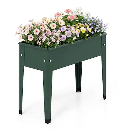 Front. Costway - Costway 1 PCS Raised Garden Bed, Elevated Metal Planter Box with Legs and Drainage Holes - Green.
