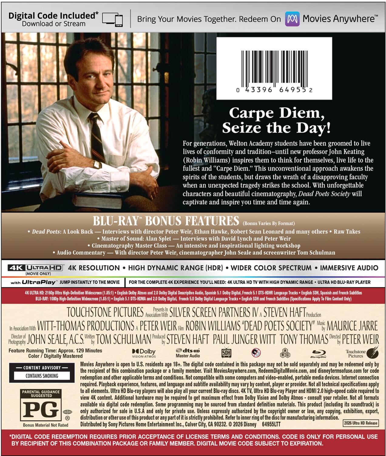 Alt View 1. Dead Poets Society   - 4K Blu-Ray.