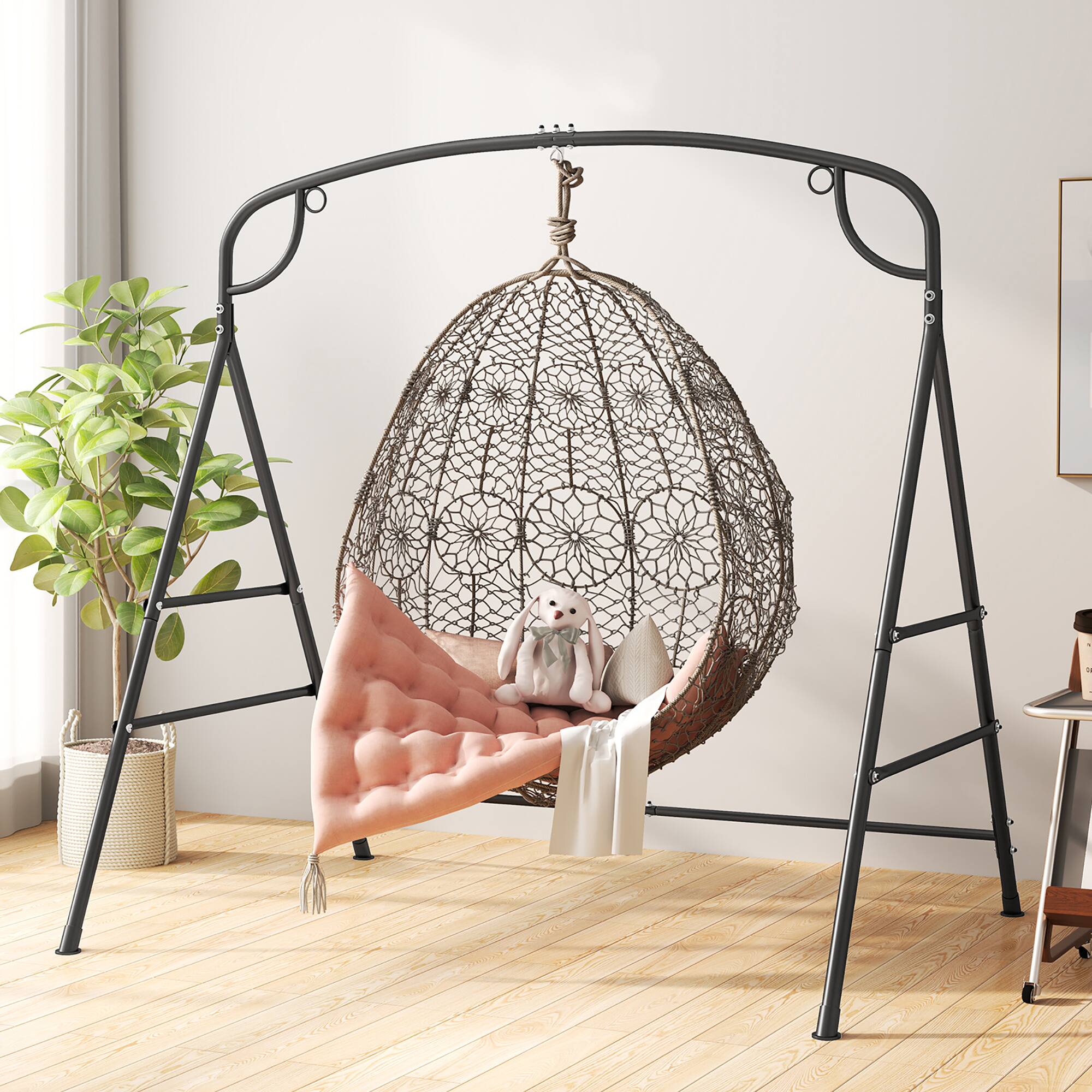 Alt View 3. Gymax - Gymax Swing Stand for Porch Heavy-Duty Metal Swing Frame w/ 2 Hanging Rings - Black.