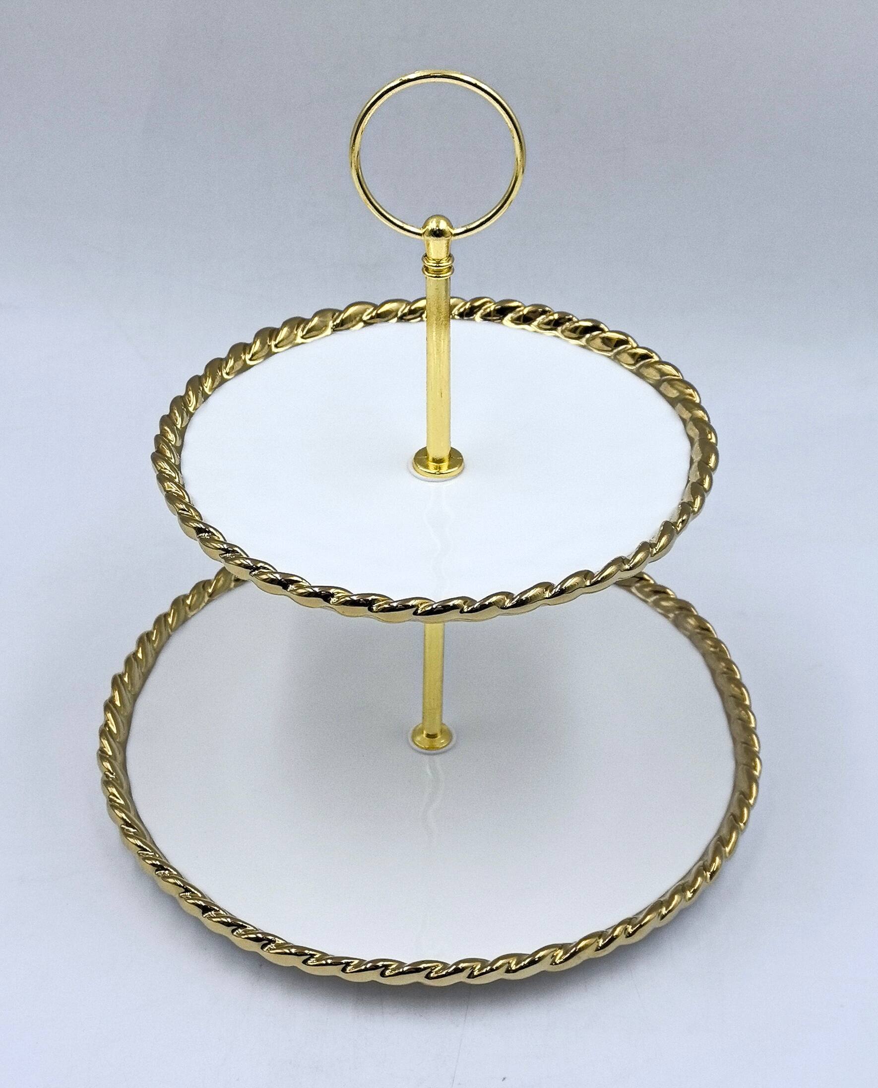 Left. Jiallo - 2-Tier Porcelain Cupcake & Dessert Stand with Gold Trim - White & Gold.