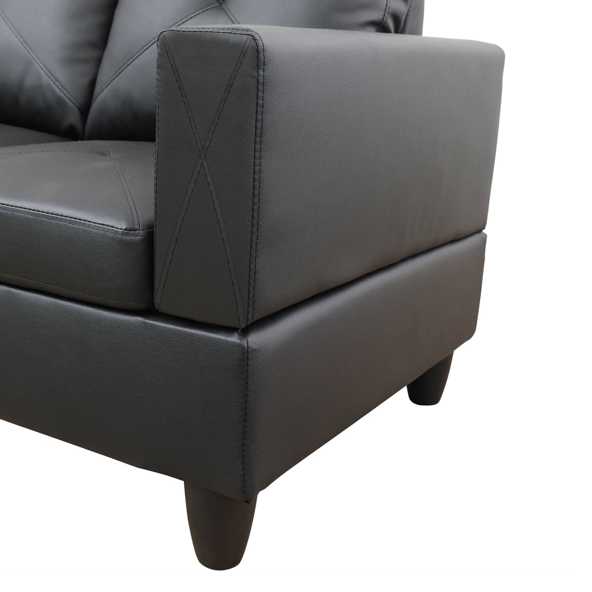 Back. Boyel Living - Premium Semi PU Upholstered Sofa Solid Wood Frame Double Spring with Right Chaise Lounge - Black.