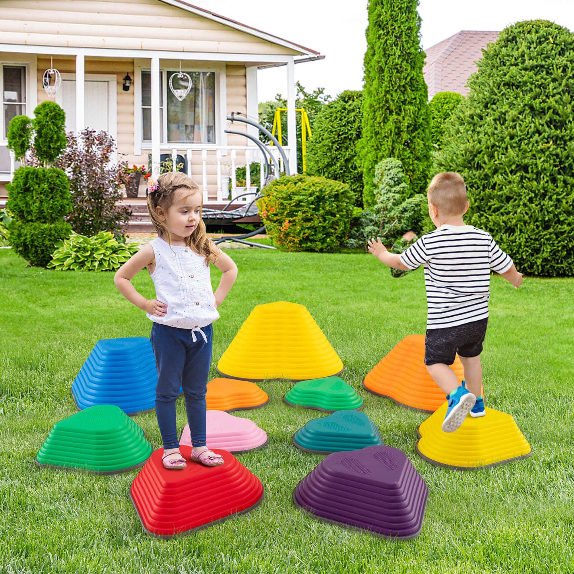 Alt View 4. Costway - Costway 11 Pcs Stepping Stones with Full Non-Slip Edging for Children Indoor and Outdoor - Multicolor.