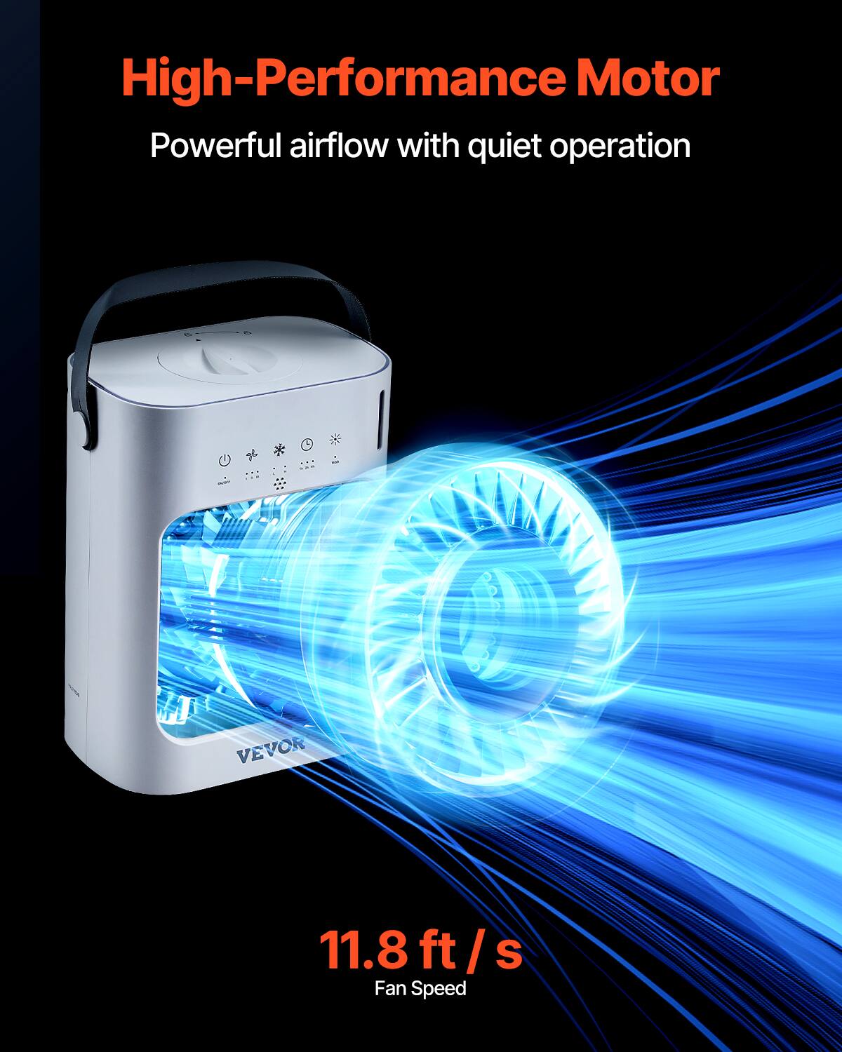 High-Performance Motor  
Powerful airflow with quiet operation  

11.8 ft/s  
Fan Speed