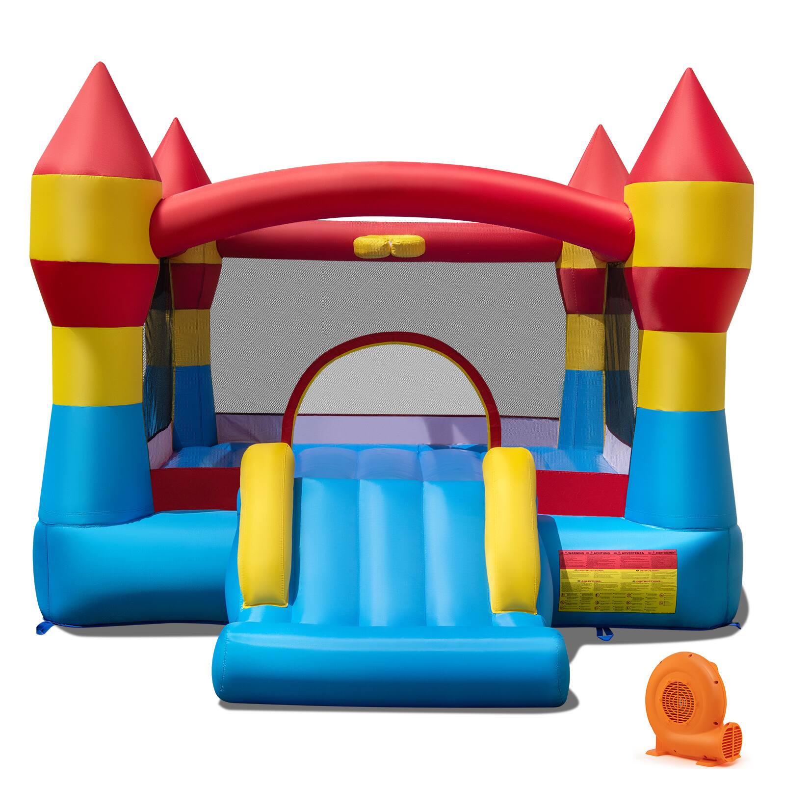Alt View 8. Gymax - Gymax 3-in-1 Kids Bouncer w/Slide Large Jumping Area & Basketball Hoop w/ 520W Blower - Multicolor.