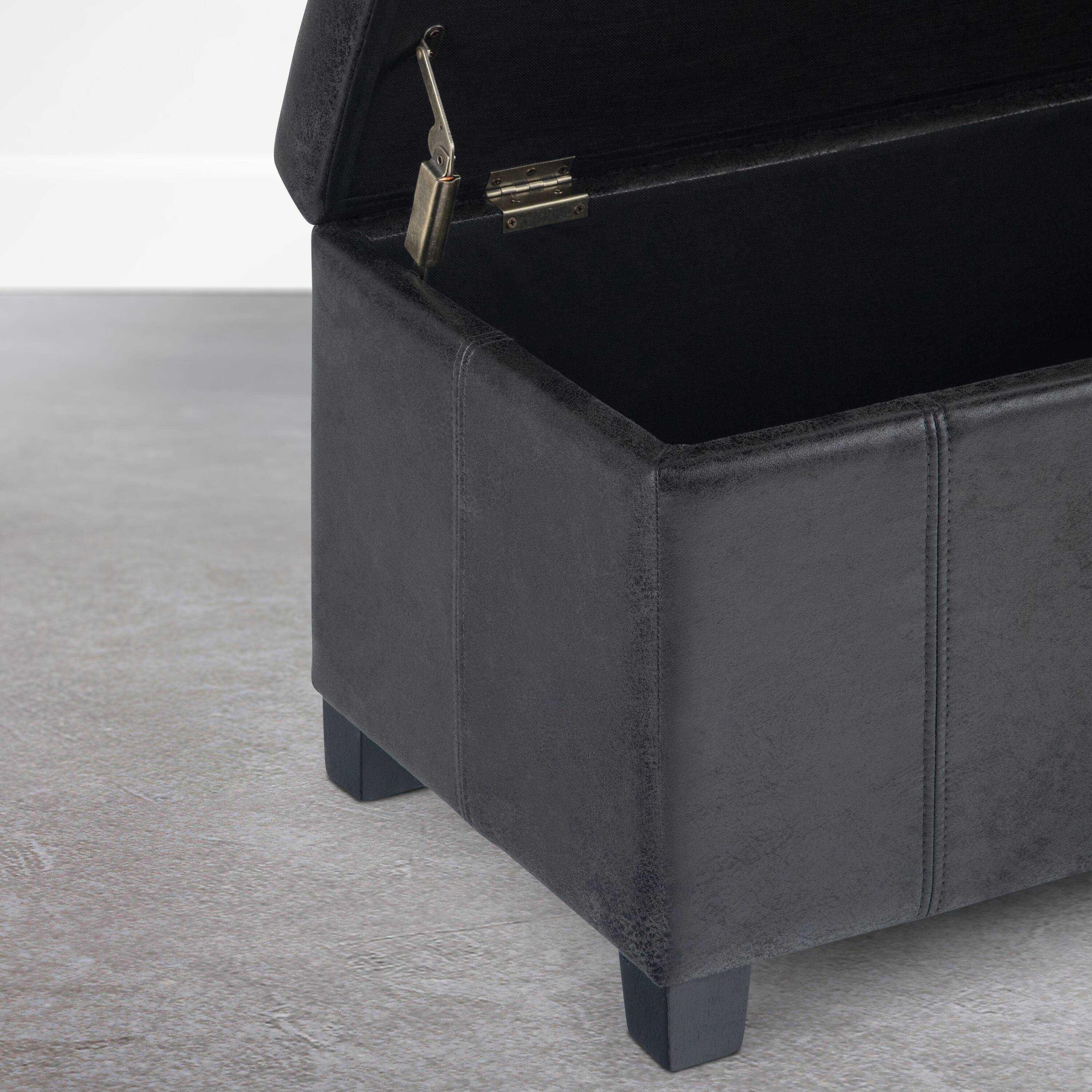 Alt View 2. Simpli Home - Dover 36 inch Wide Solid Wood Storage Ottoman Bench, Distressed Graphite Black - Distressed Graphite Black.